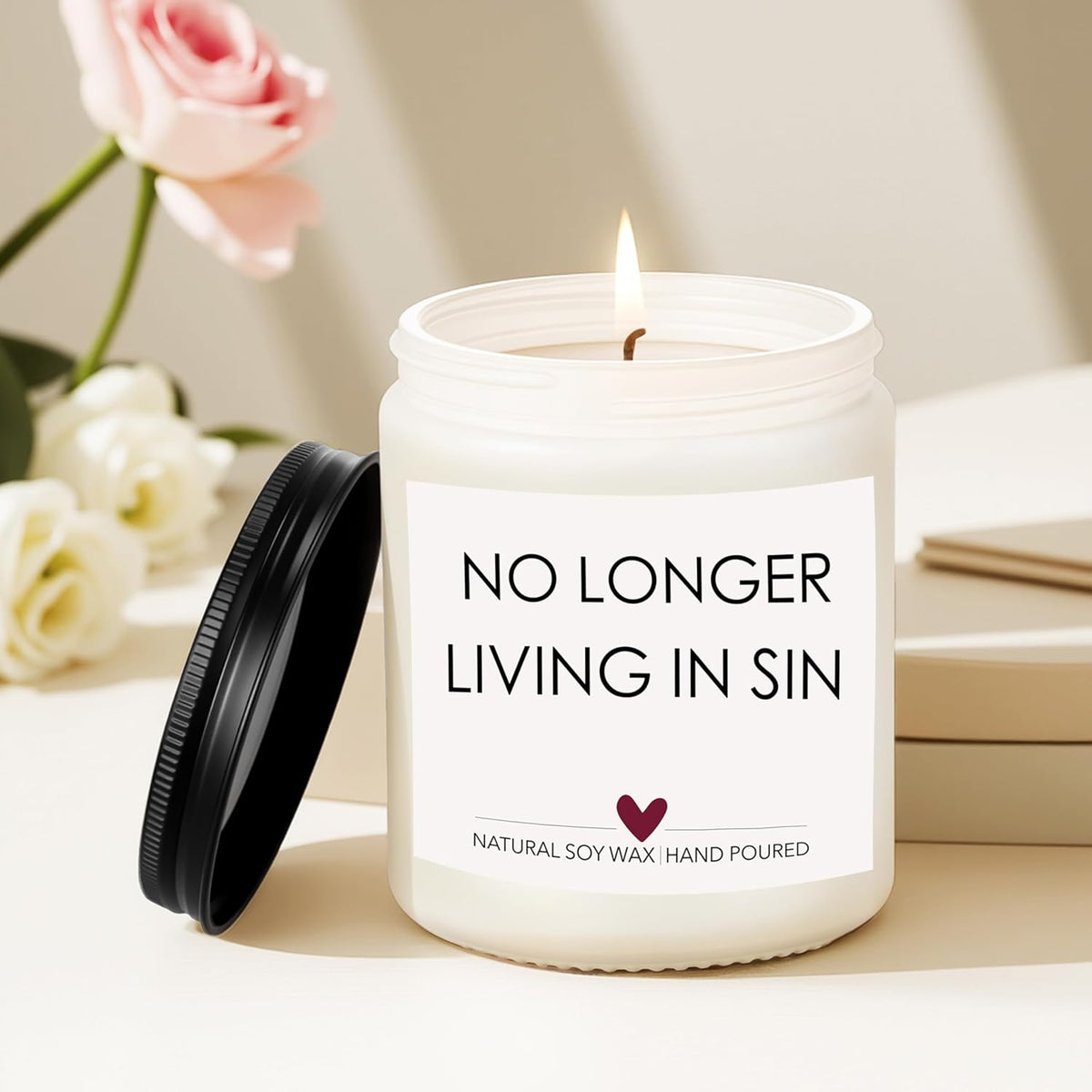 Wedding Gifts for Newlyweds, Bridal Shower Gift for Bride and Groom, Funny Engagement Gifts for Him and Her, Lavender Scented Candles, No Longer Living in Sin