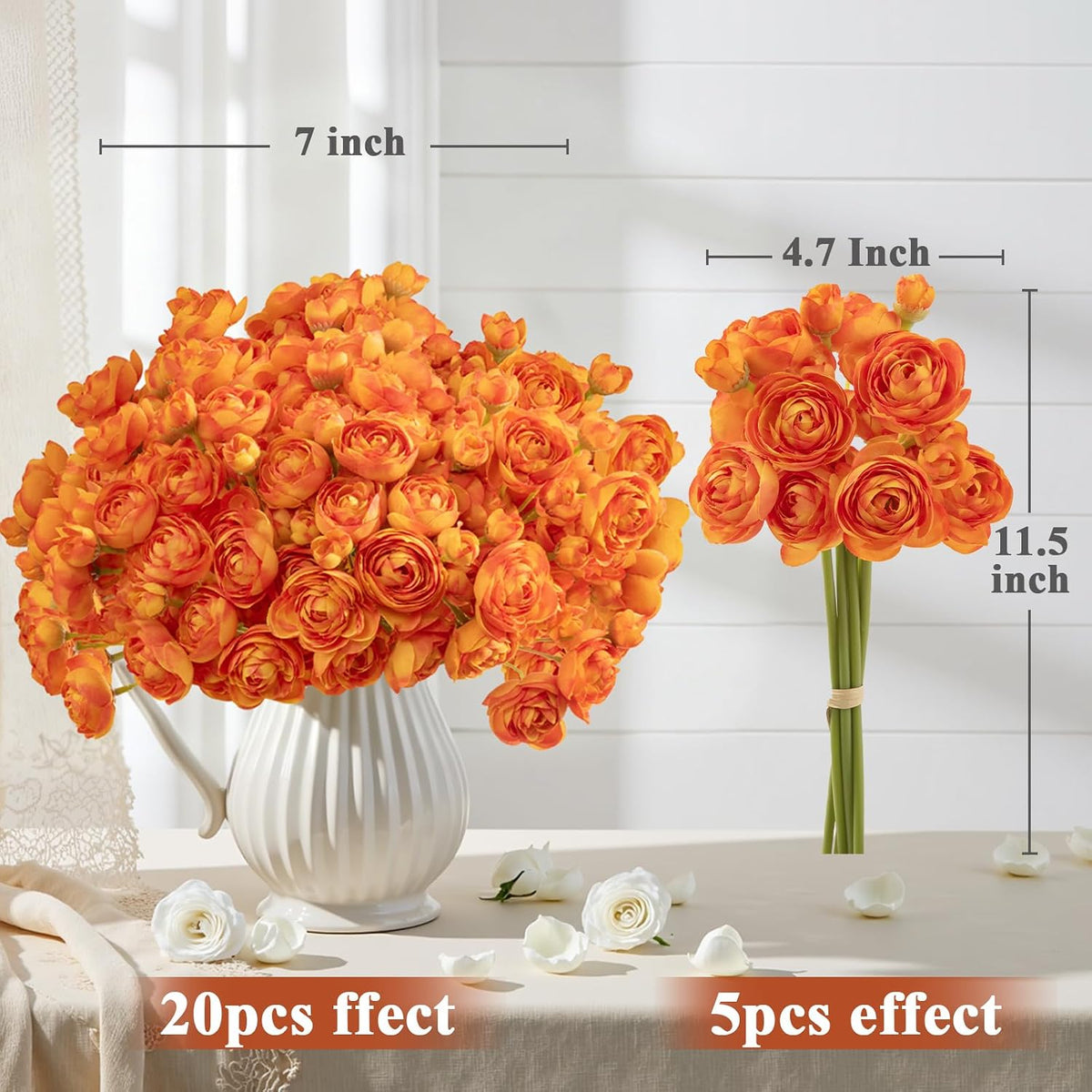 U'Artlines Mini Ranunculus Artificial Flowers Bouquet 20 PCS Citrus Orange