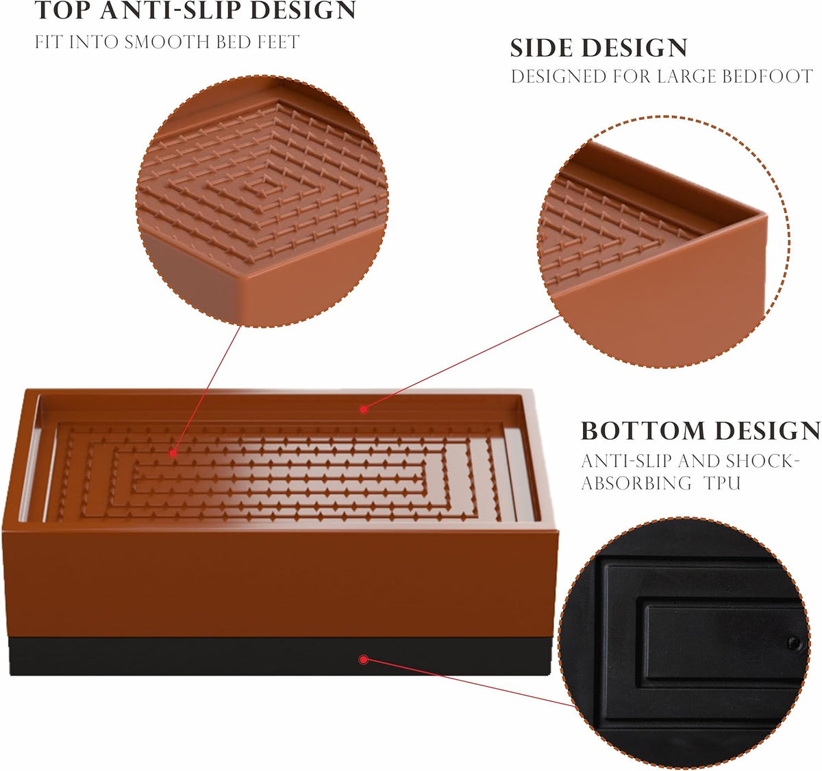 4Pcs Bed Risers Heavy Duty Adjustable 1.57" Furniture Risers Brown