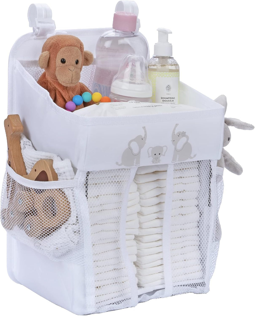 Hanging Diaper Caddy Baby Organizer - Diaper Caddy Organizer Baby Essentials for Newborn Nursery - Holds 50+ Diapers - 17x9x9 Inches, White