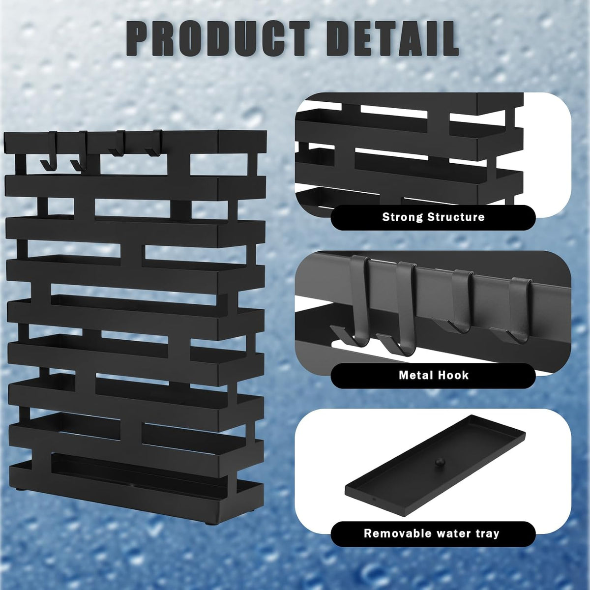 Tudomro Black Umbrella Stand Entryway, 3.94 x 11.81 x 16.93 Inch