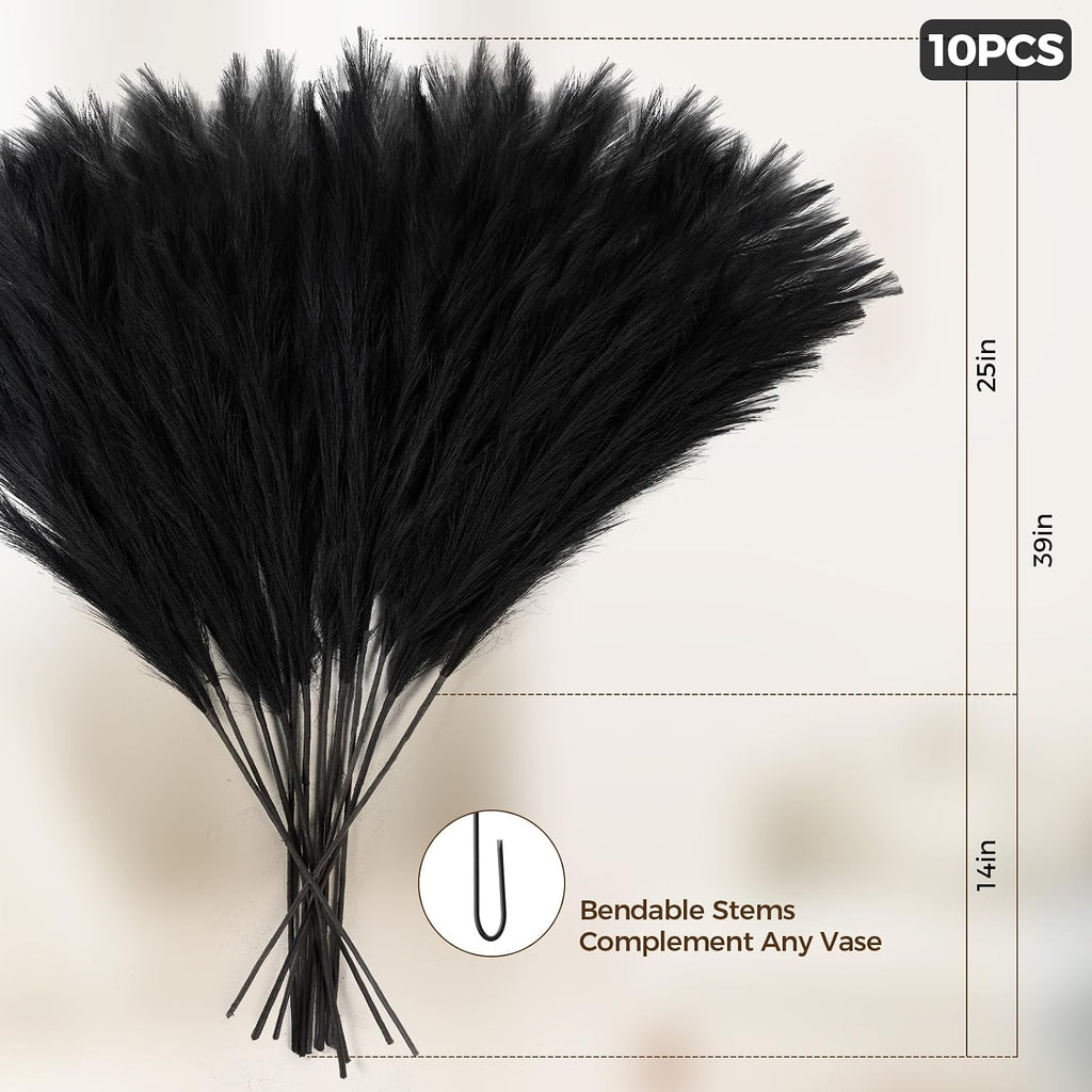 10 Pcs 39''/3.2FT Black Pampas Grass Large Tall Fluffy Artificial Fake Flower for Bedroom Boho Decor Floor Vase Filler Farmhouse Home Wedding Decor