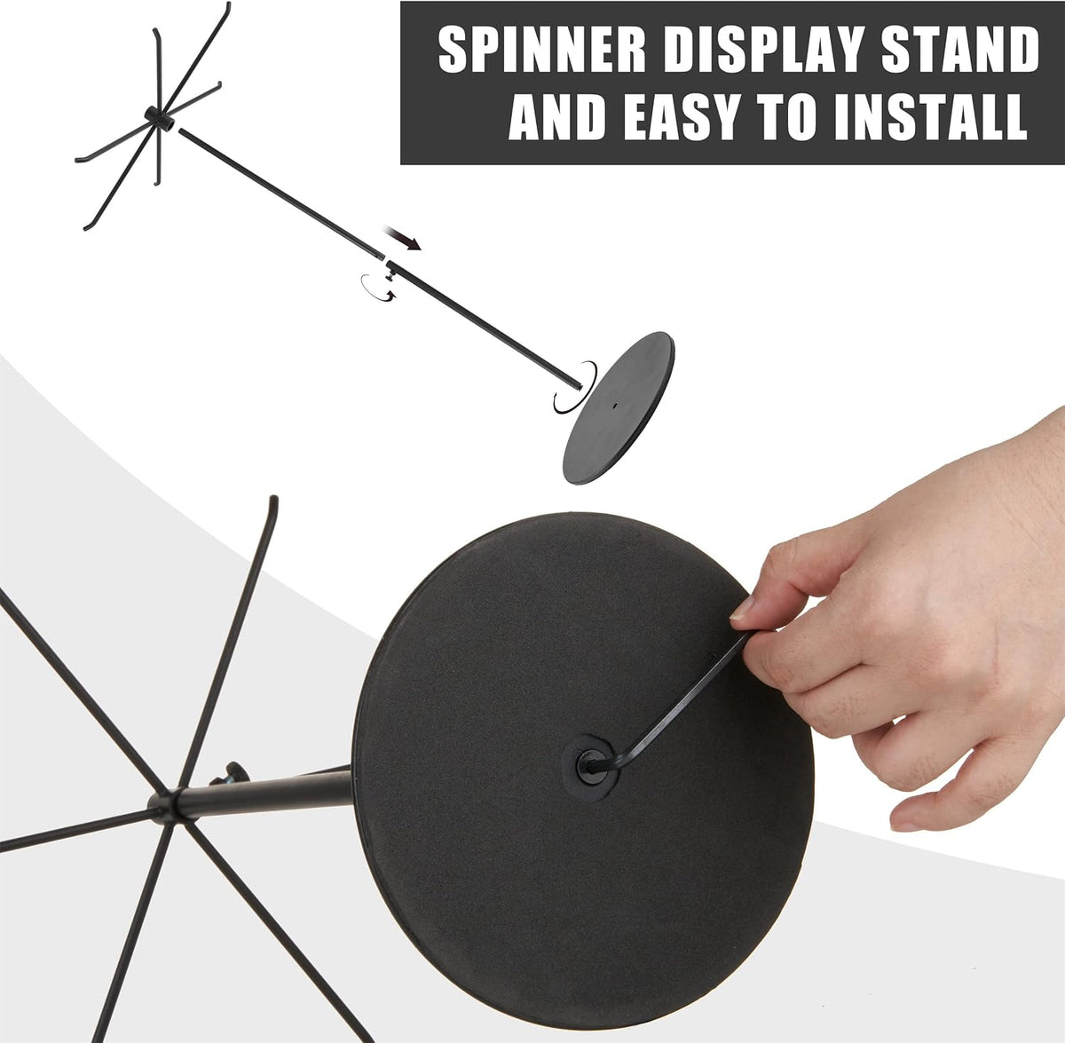 Rotating Keychain Display Stand - Height-adjustable Black Metal Jewelry Organizer - Long Necklace Display Stand with 6 Hook - Easy Clean, Scratch-resistant Display Racks for Craft Shows