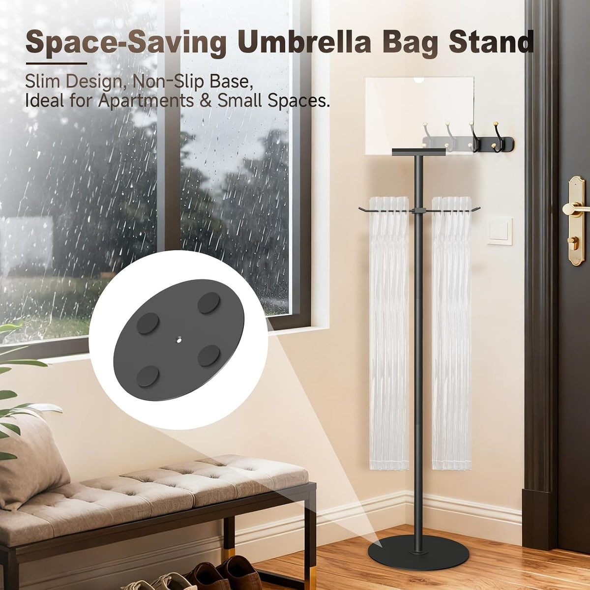 Umbrella Bag Stand with Sign Frame - with 200 Wet Umbrella Bags Disposable