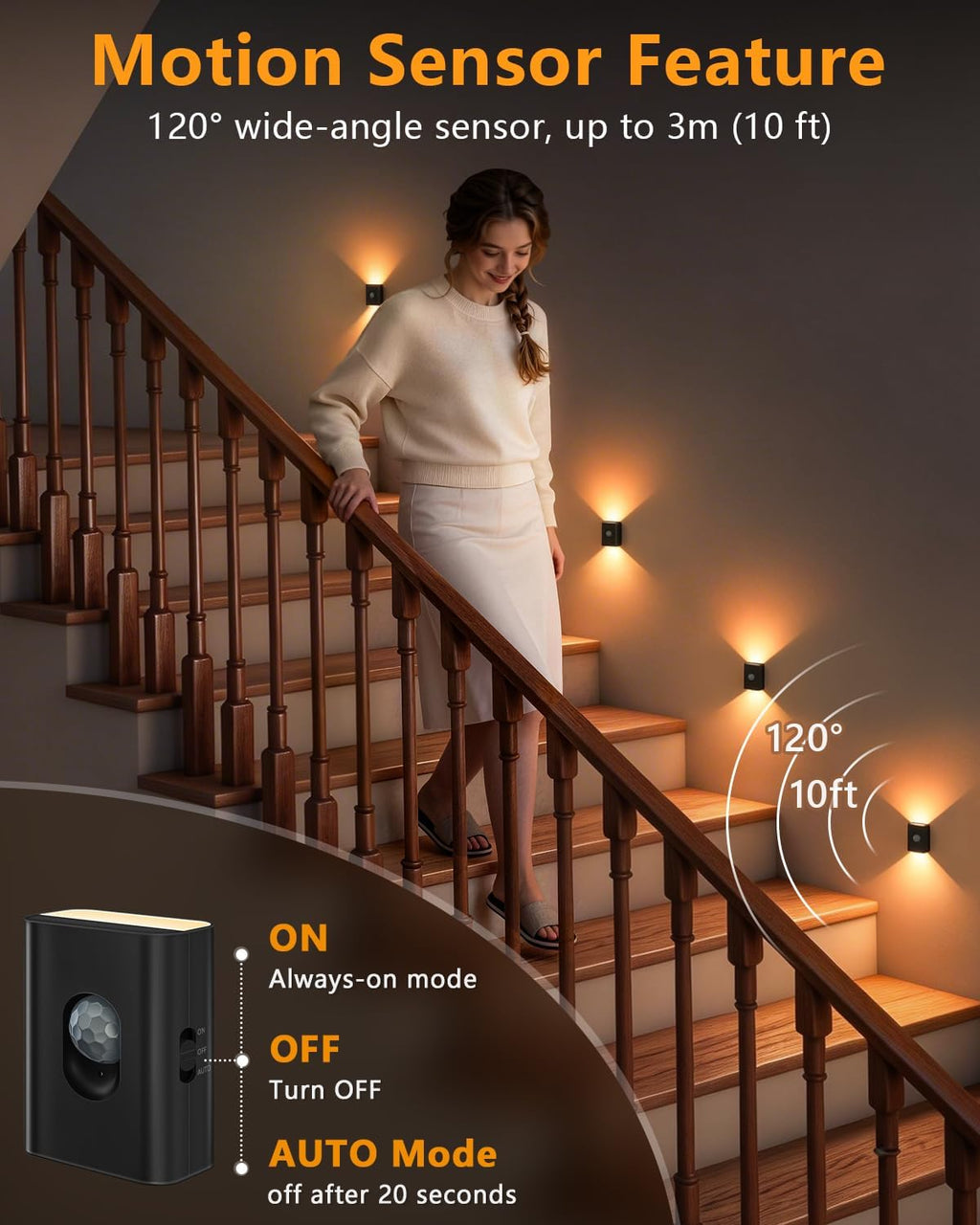WILLED Rechargeable Stair Lights Indoor, Magnetic Motion Sensor Night Light