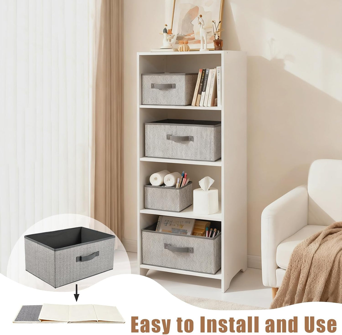 DAYARD Fabric Bins [1-Pack], Foldable Cube Baskets Storage Boxes for Shelves, Closet, Bookshelf, Nursery Organizer Containers (grey, small)