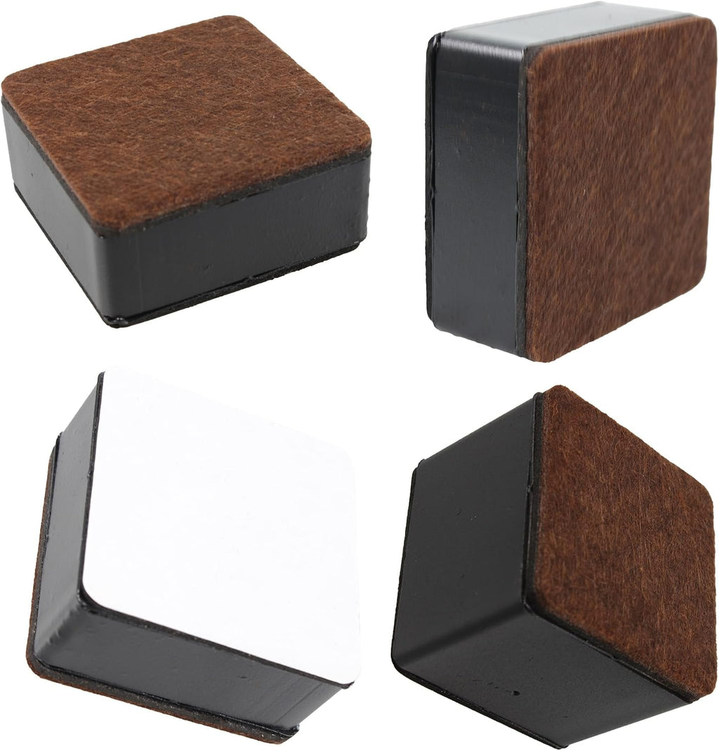 4PCS 1.2Inch Self-Adhesive Square Furniture Riser, Black Carbon Steel Bed Table Sofa Lift Riser, Heavy Duty Couch Cabinet Riser, Adds 1.2 Inch Height with Felt Pad