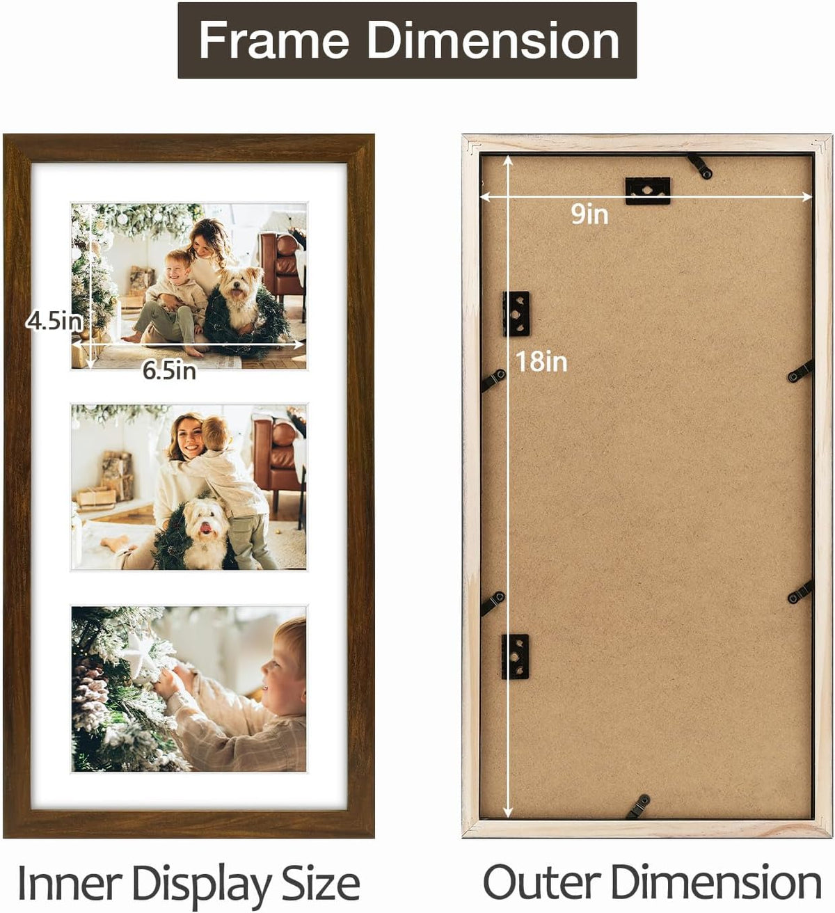 Golden State Art 9x18 Brown Wood Frame - for Three 5x7 Pictures, 1 Pack
