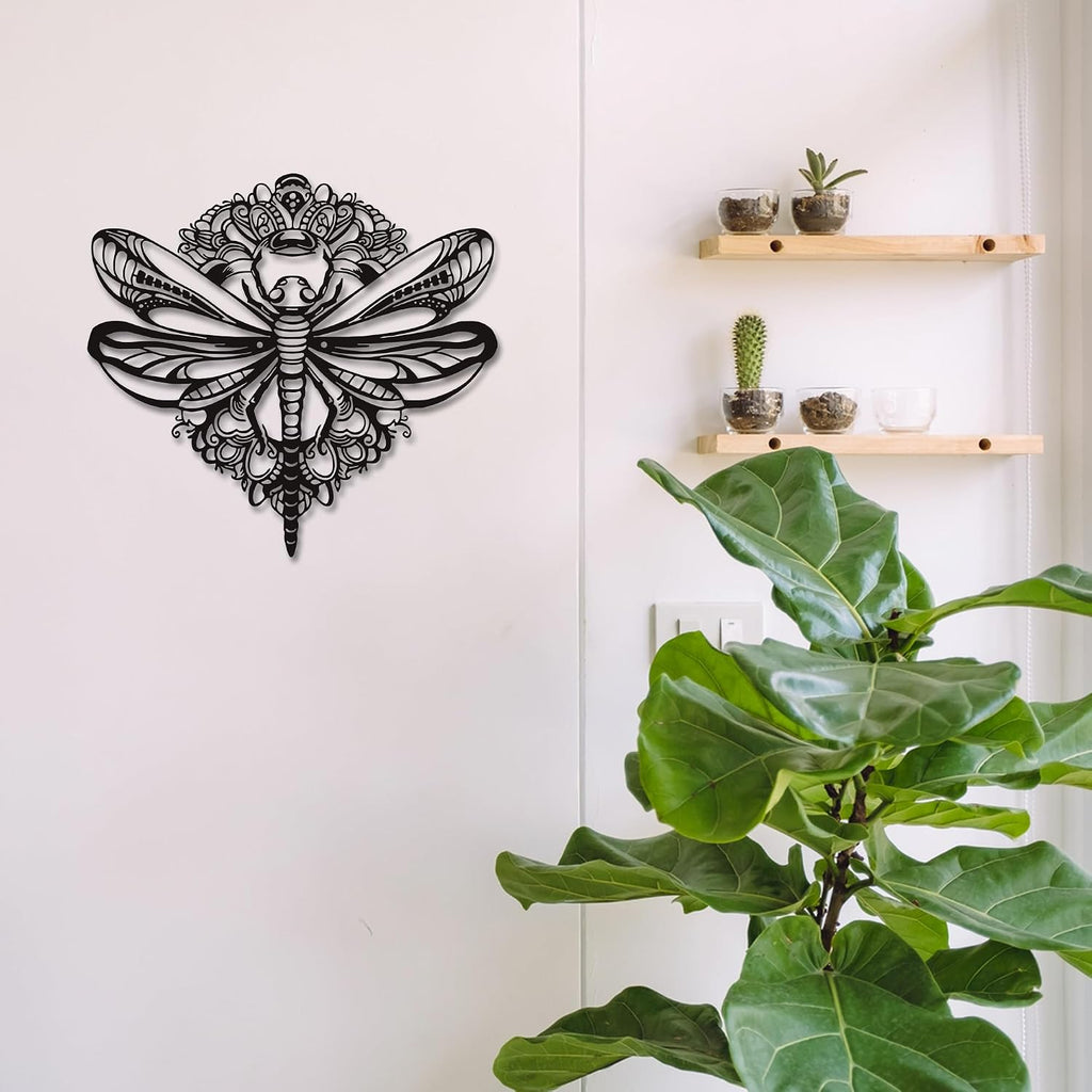Rajukit Floral Dragonfly Metal Wall Art for Patio Garden
