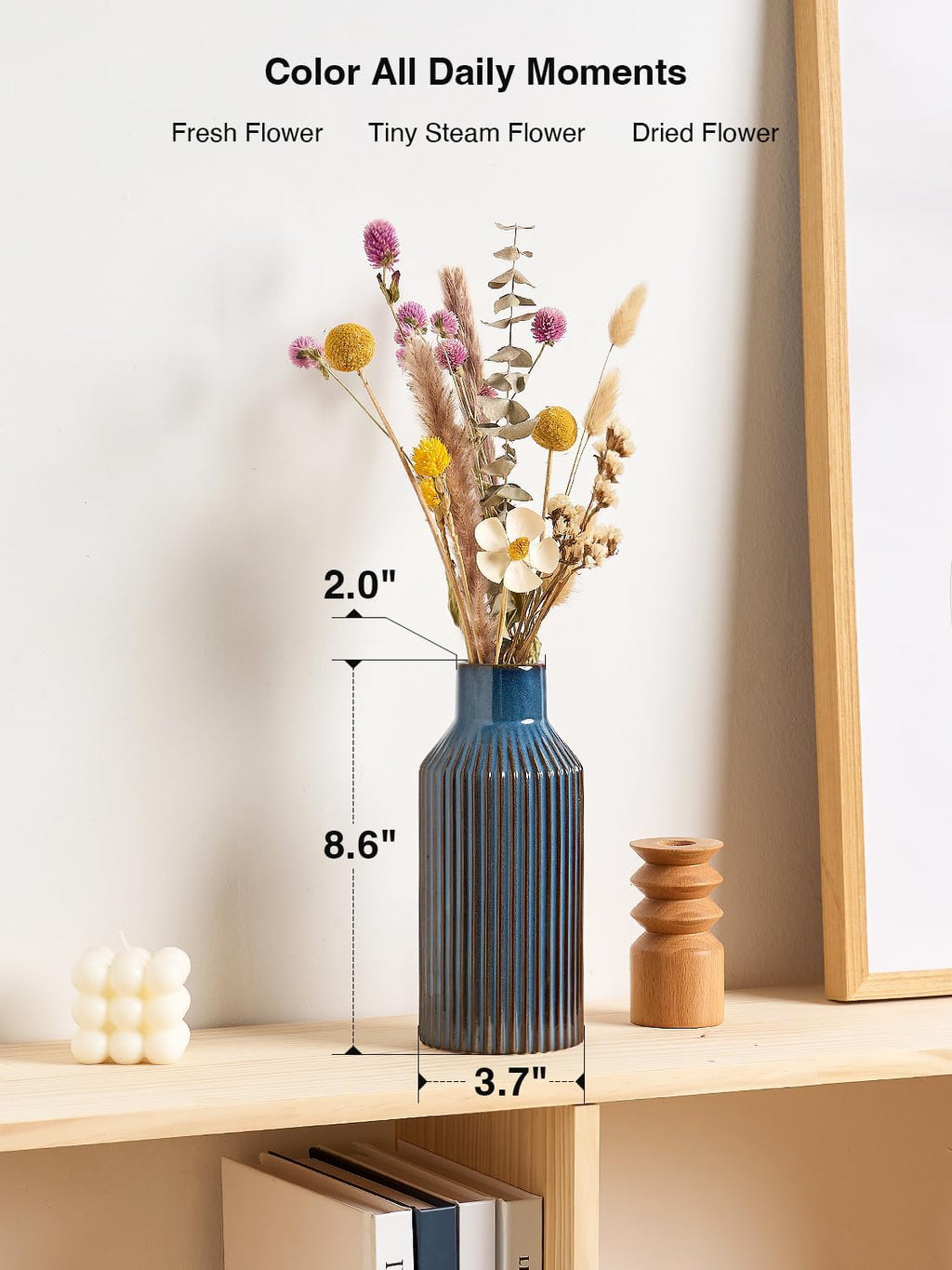 STHIE 8 Inches Ceramic Flower Vase, Blue Vases for Centerpieces