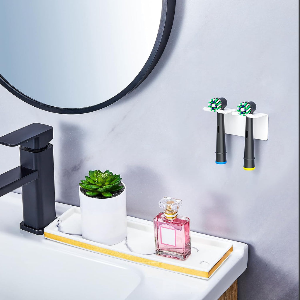 Toothbrush Holder, Electric Toothbrush Head Holder Wall Mounted Non Screw, Metal Toothbrush Holders for Bathroom, Self Adhesive Tooth Brush Holder Toothbrush Organiser (White, Small)
