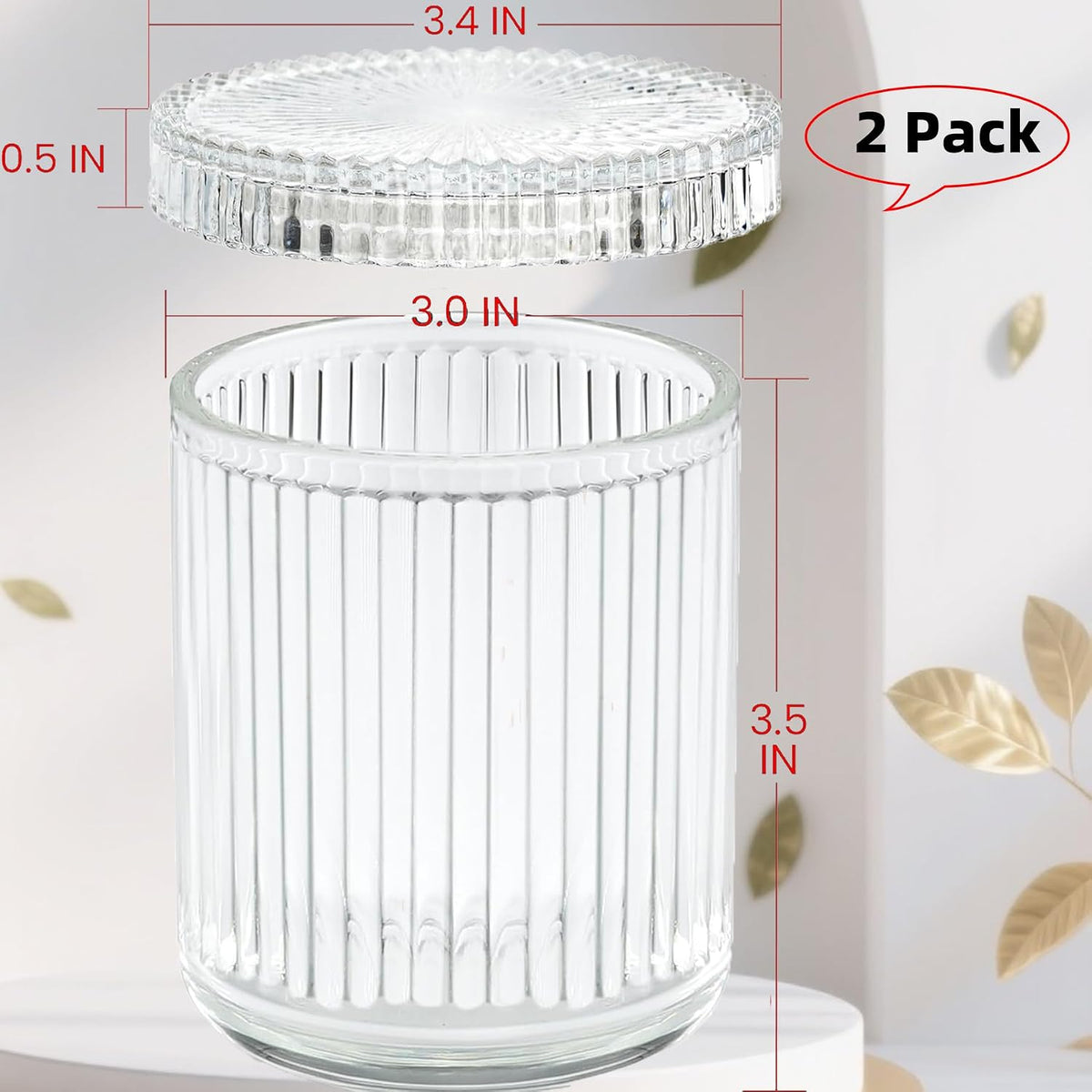 2‑Pack Clear Ribbed Glass Qtip Holder, Vanity & Bathroom Makeup Storage