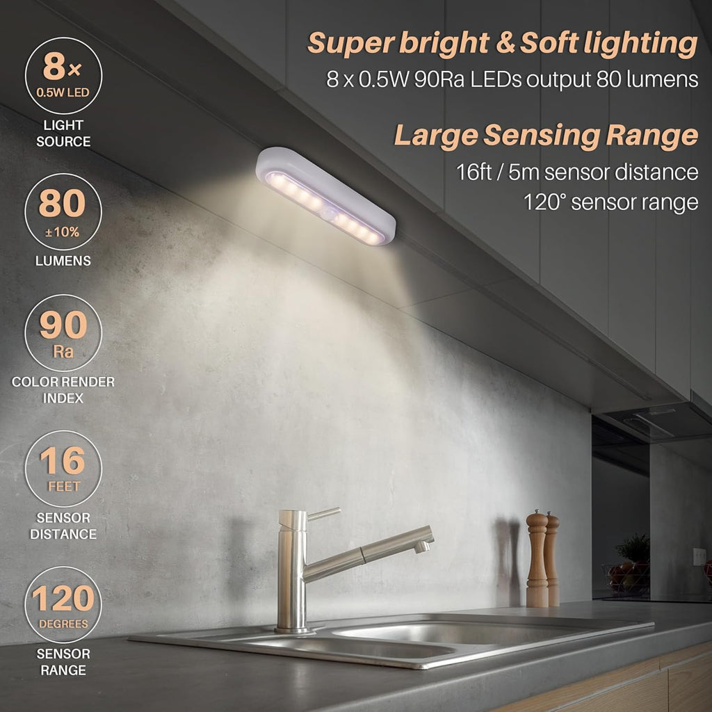 STAR-SPANGLED 7” Motion Sensor Lights Indoor AAA Battery, 3 Pack Warm White