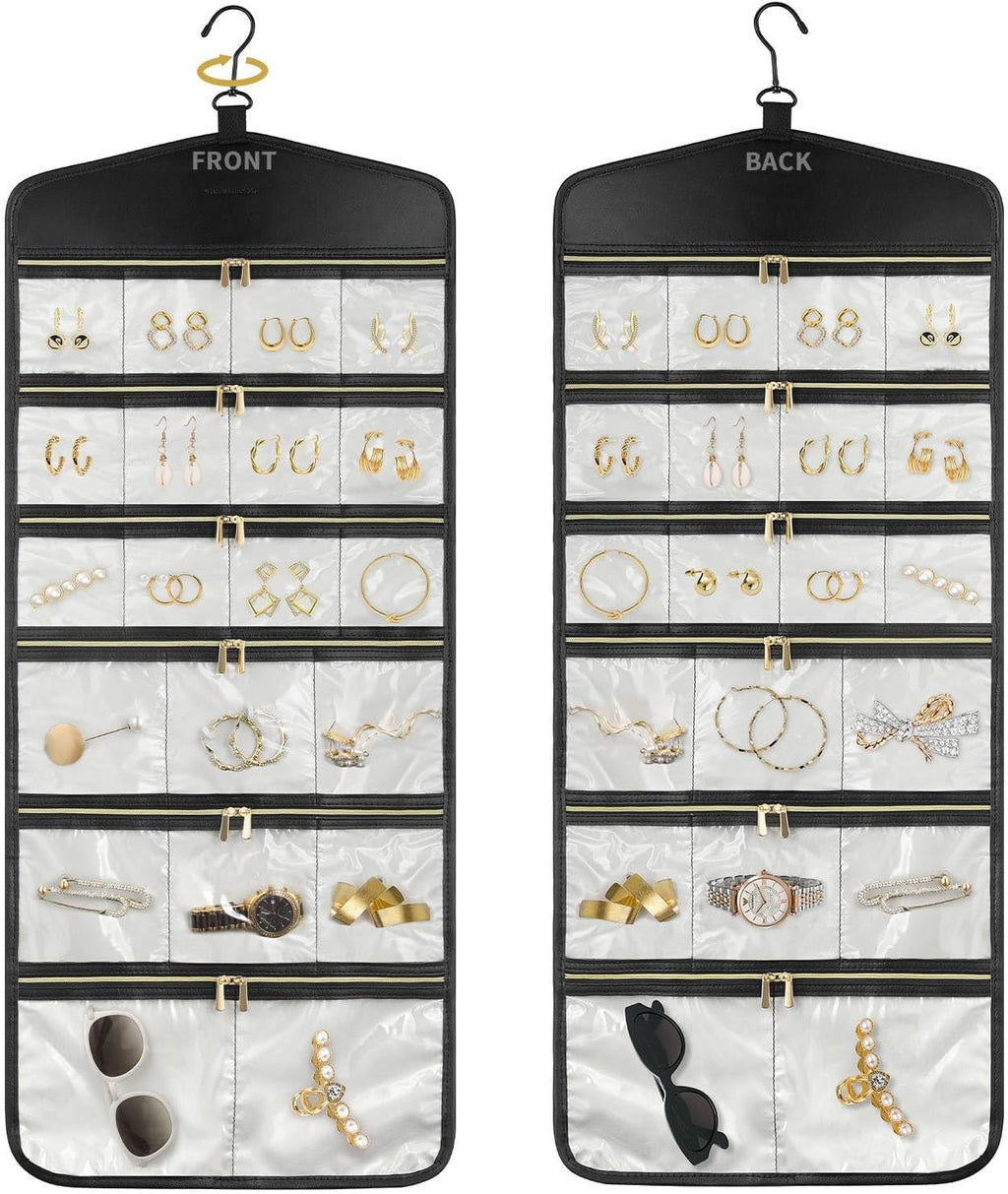CHICECO Hanging Jewelry Organizer With Zippered Pockets,40 Pockets Travel Jewelry Organizer Storage for Cloest,Wall,Door