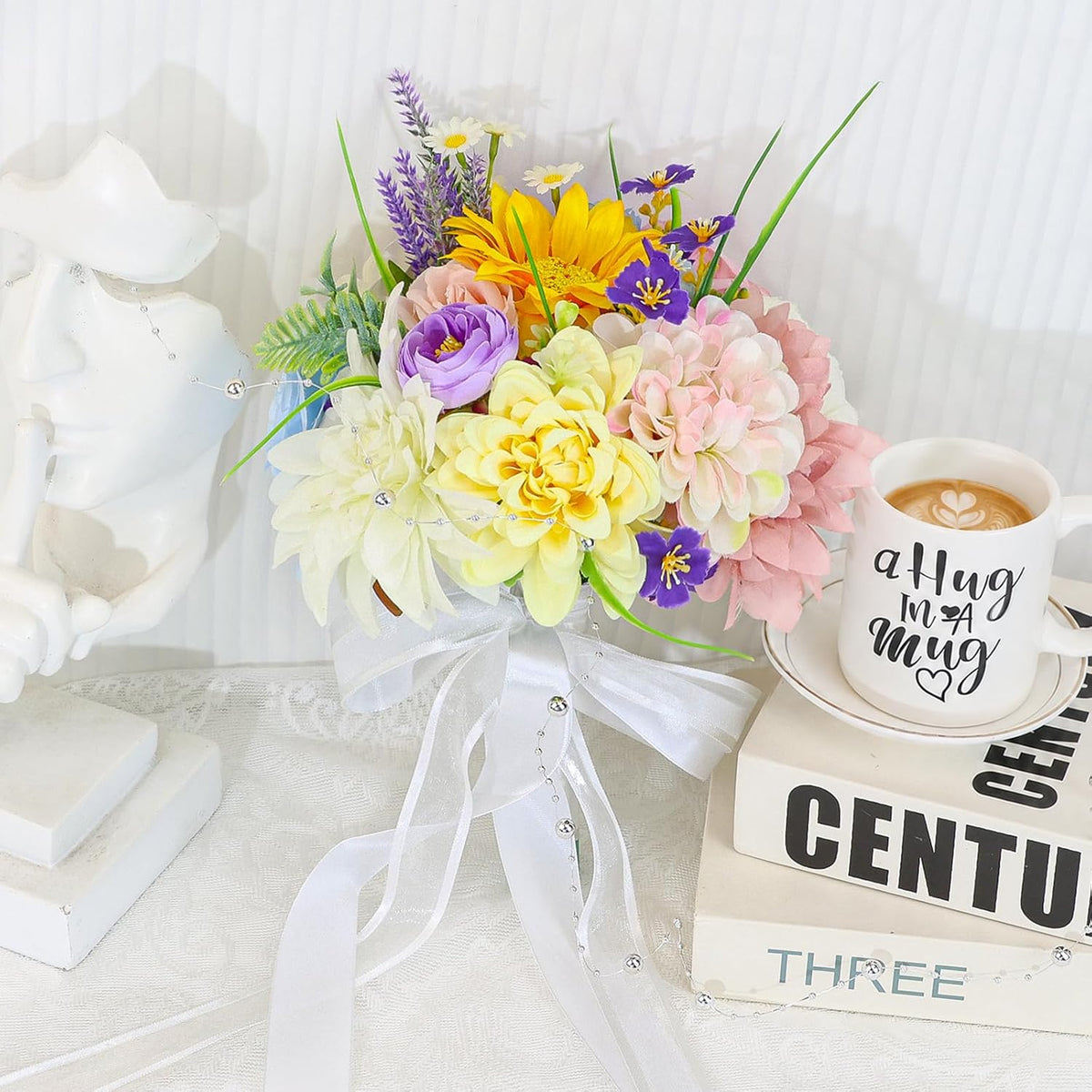 Wedding Bouquets for Bride Bridesmaid 8.5 Inch Pre-Made Spring Artificial Roses Flowers Bridal Bouquets for Bride Vintage Wedding Marriage Proposal Party Church Decoration