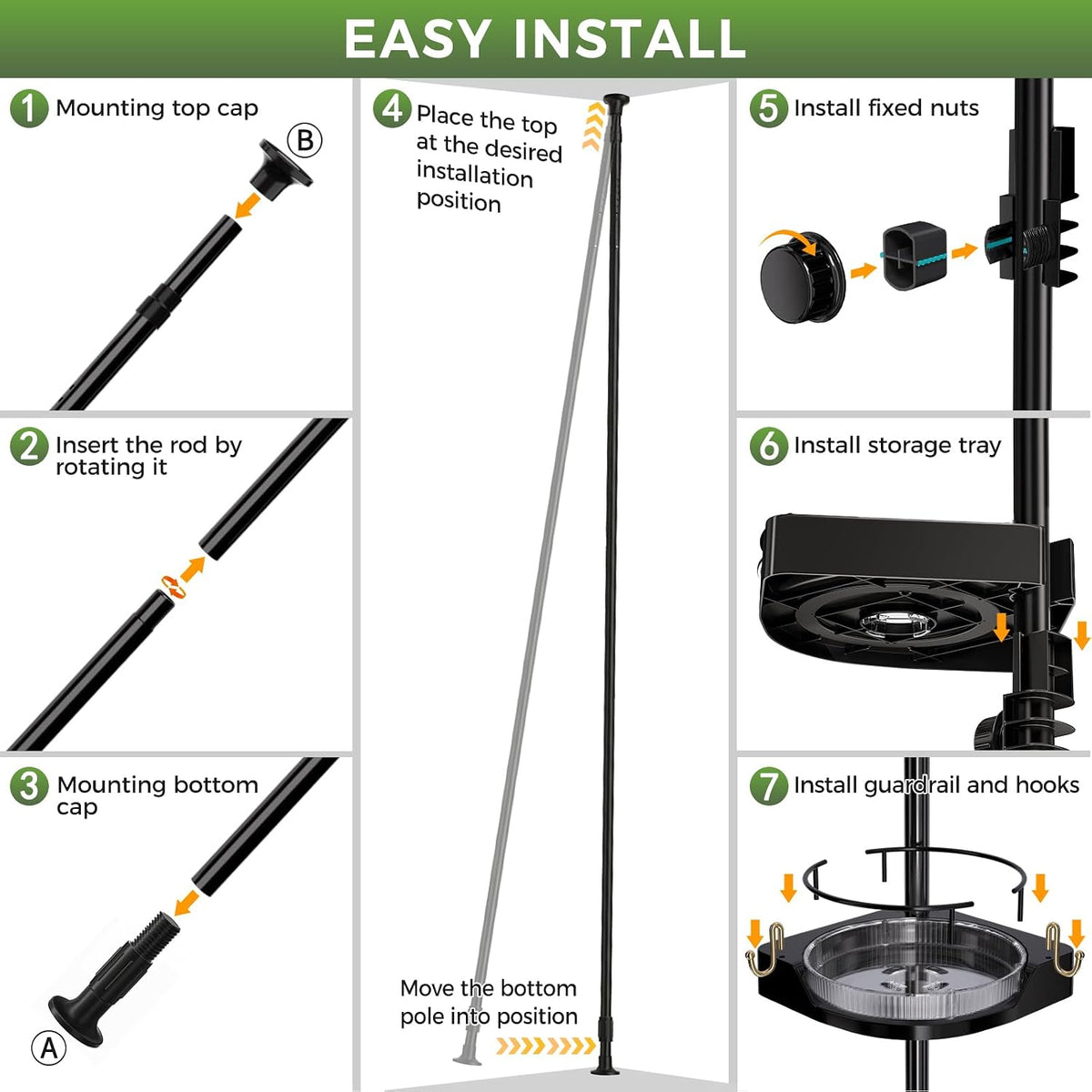 360°Rotating Corner Shower Caddy Organizer Tension Pole,Black