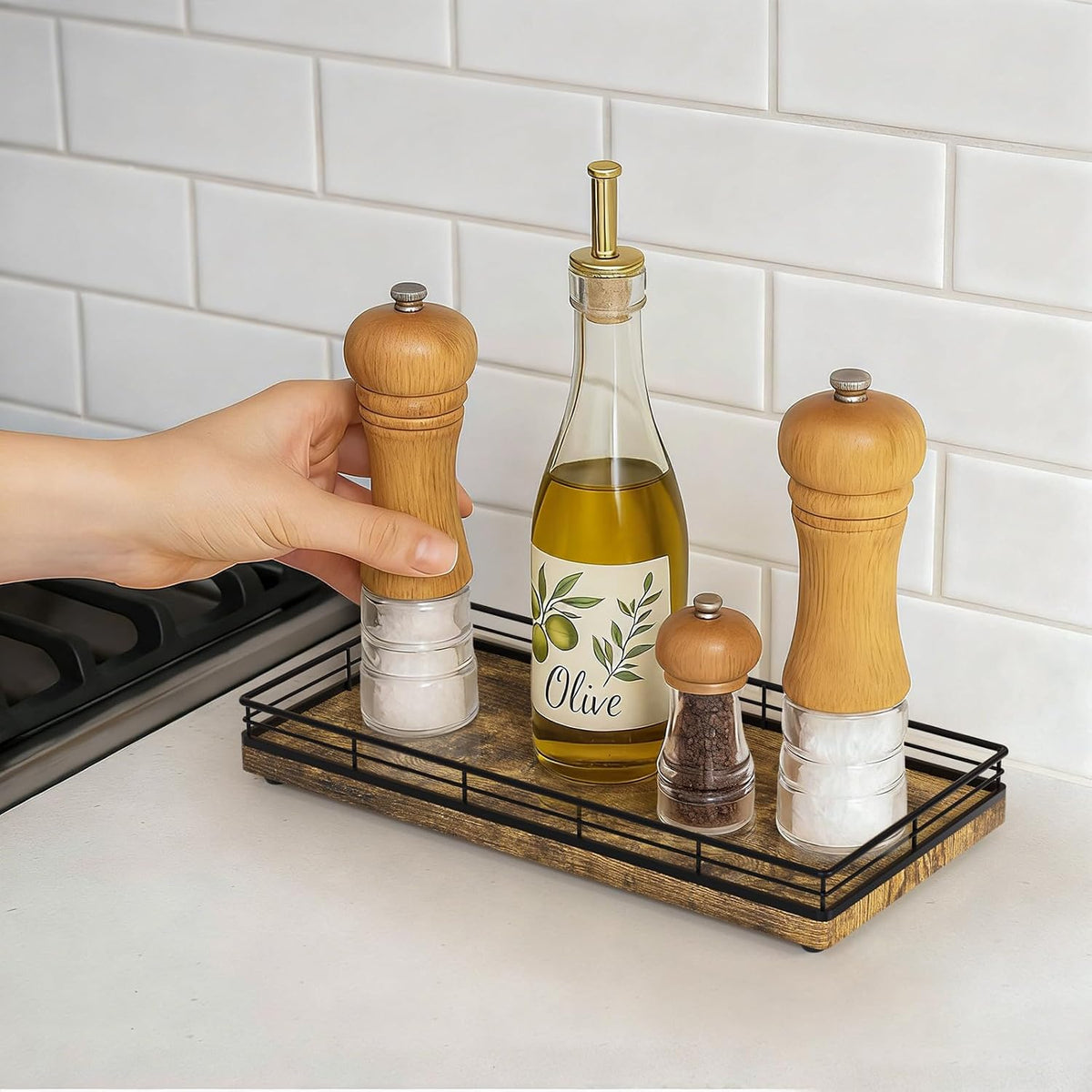 Bathroom Vanity Tray for Countertop, 12" x 6" Wood Toilet Tank Tray