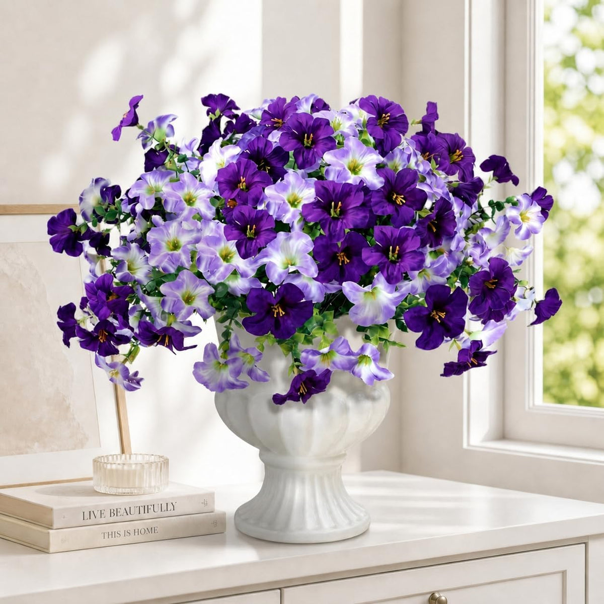 Artificial Petunia Flowers for Outdoor, 8 Bundles UV Resistant Faux Flowers