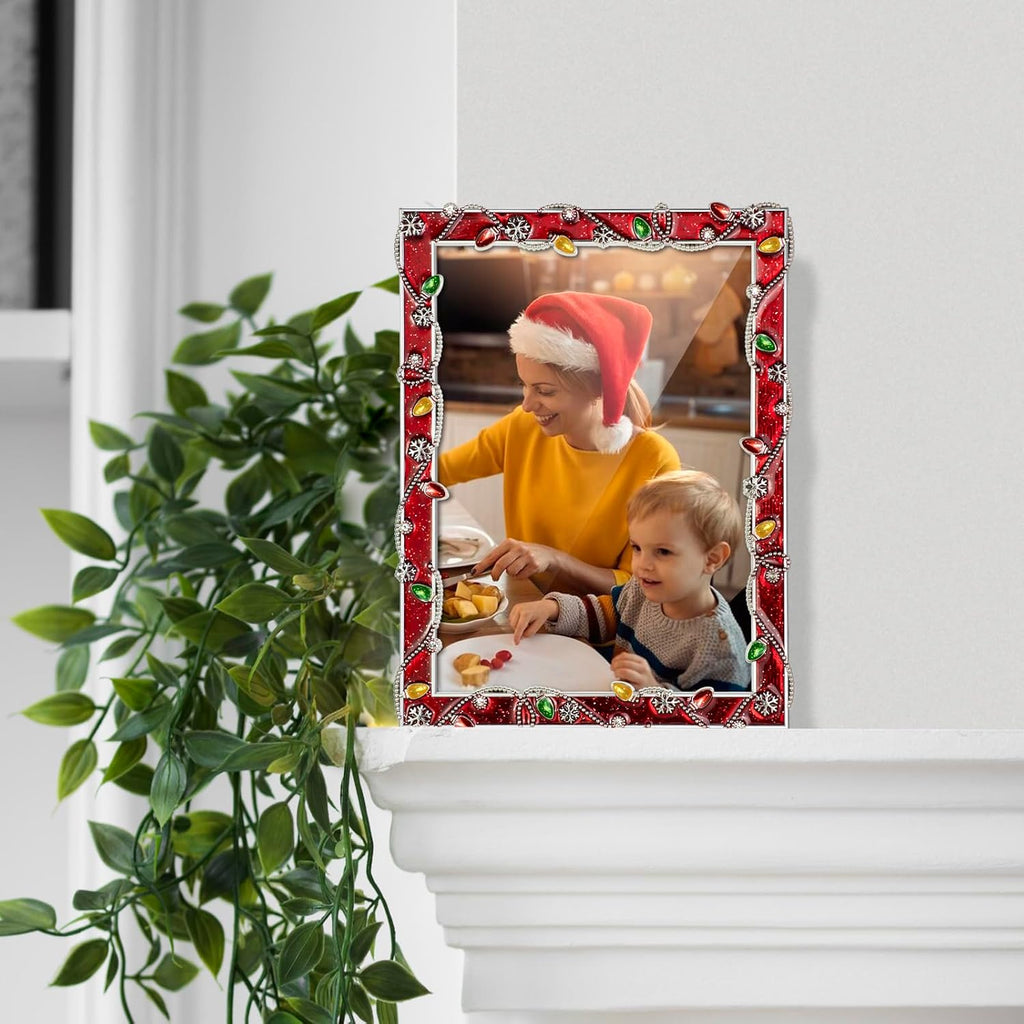 LARAINE 5x7 Picture Photo Frame Christmas Metal 2026 Christmas High Definition Display Pictures for Tabletop Home Decorative Holiday Gift (Red, 5x7)