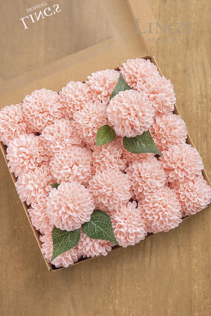 Ling's moment Pink Blush Artificial Dahlias, Wedding Flowers, 25 pcs