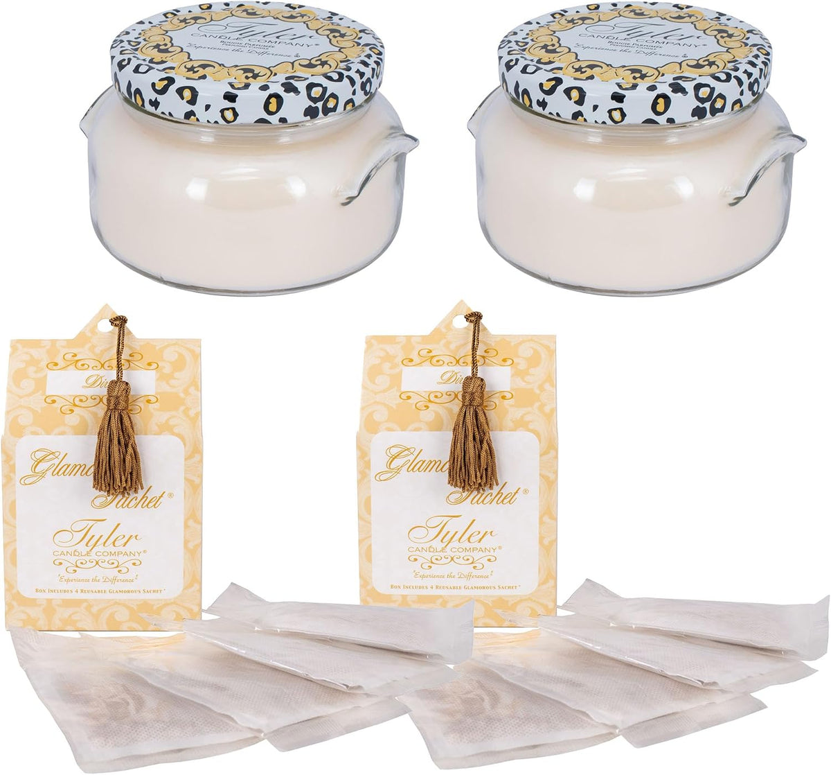 Elanze Designs Tyler Candle Diva 22 Ounce Candle and Scented Laundry Sachet Bundle; Set of 4