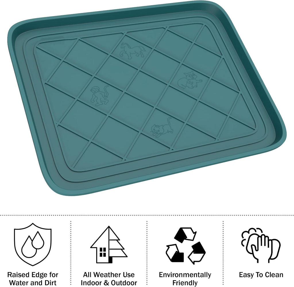 All Weather Boot Mat 4 Pack - Small Water Resistant Plastic Utility Shoe Mat for Indoor and Outdoor Use in All Seasons by Stalwart (Teal)
