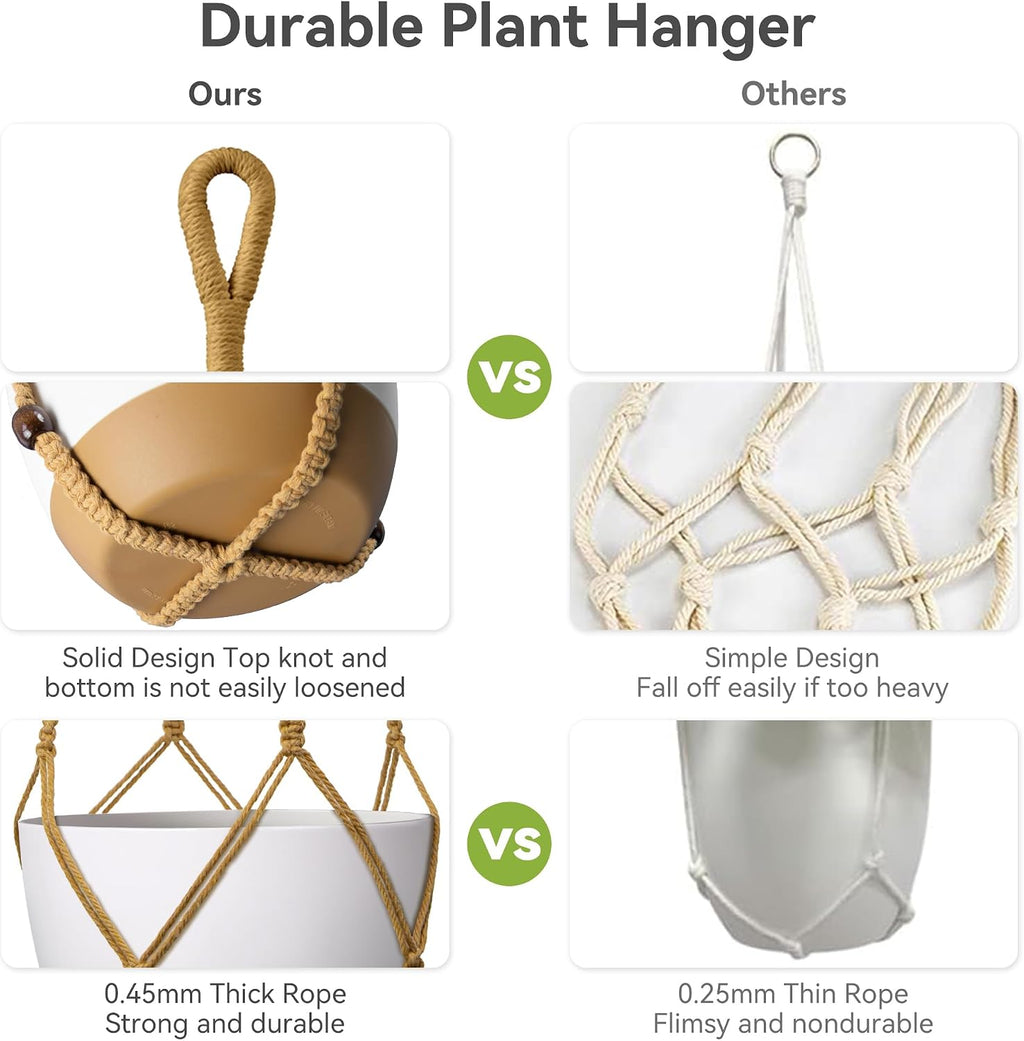 USLAI Macrame Plant Hanger, Fits 4 to 15 Inch Pots, 35 Inch, Brown, 2 Pack