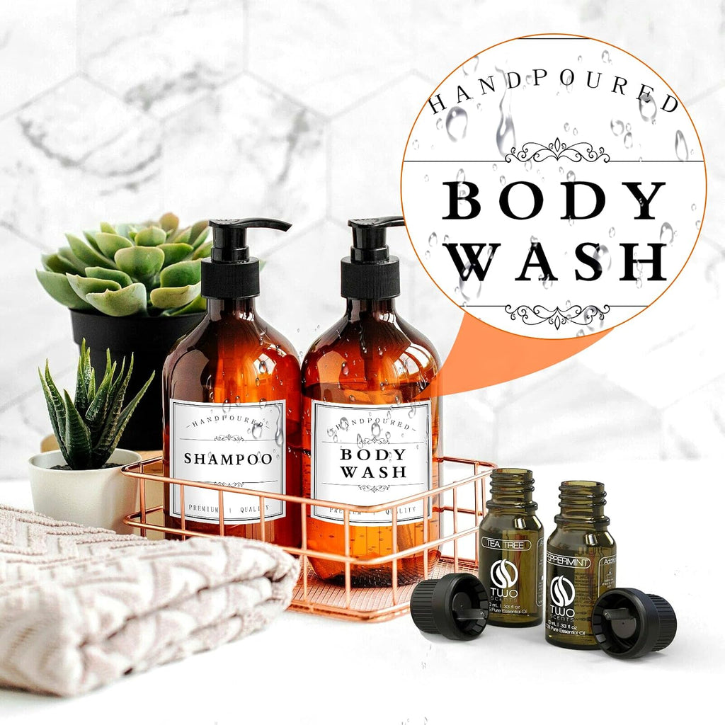 TESWEY Bathroom Bottle Labels, Retro Style Container Labels for Glass or Plastic Bottles, Waterproof Labels for Hand Soap Shampoo Lotion Dispenser