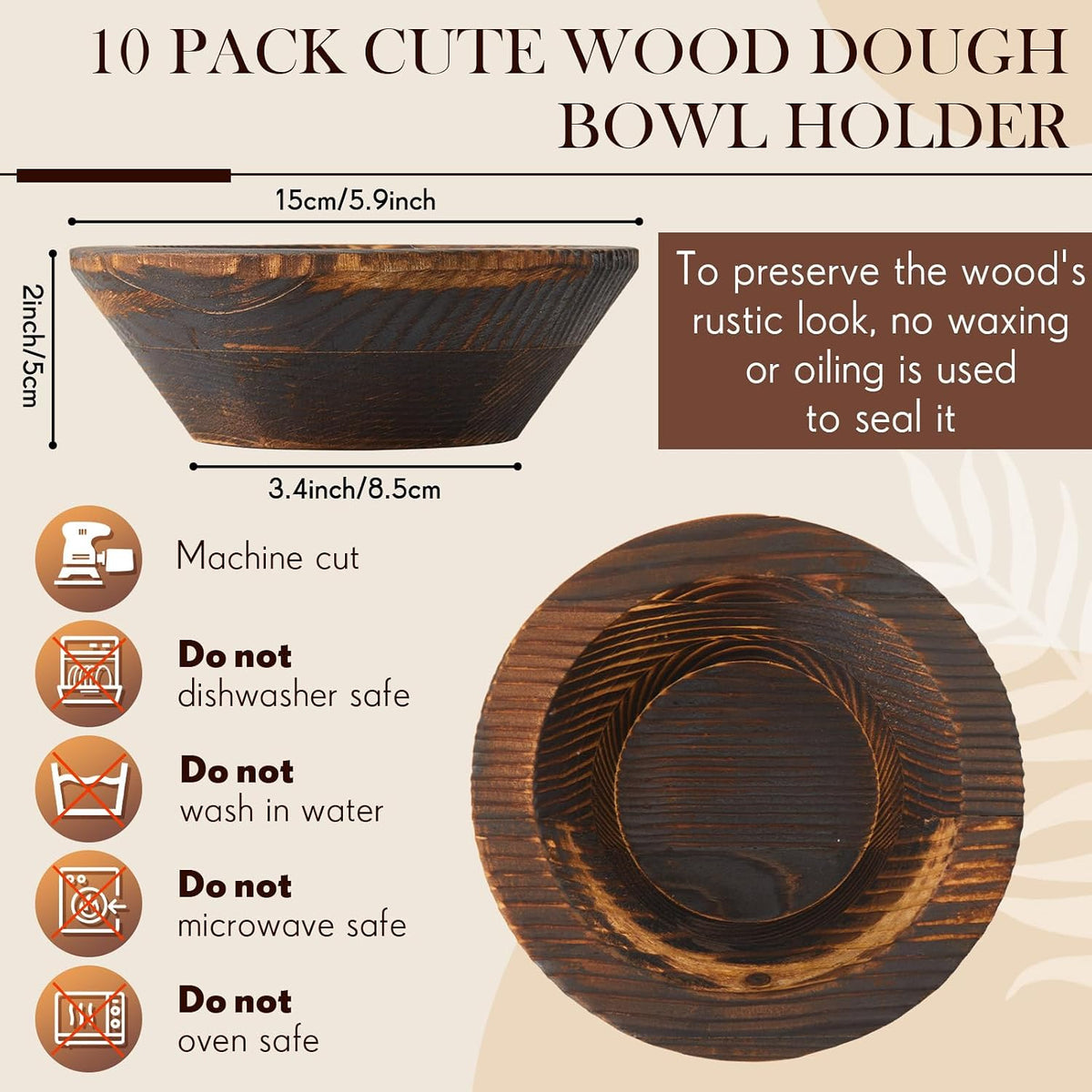 10 Pcs Wooden Dough Bowls for Decoration Passover Vintage Round Hand Carved Wood Bowl Bulk for DIY Crafts Decoration Farmhouse Supplies Housewarming Gift (Dark Brown)