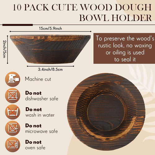 10 Pcs Wooden Dough Bowls for Decoration Passover Vintage Round Hand Carved Wood Bowl Bulk for DIY Crafts Decoration Farmhouse Supplies Housewarming Gift (Dark Brown)