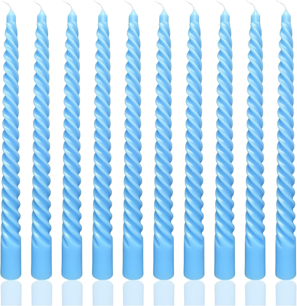 10 Inch Sky Blue Taper Candle Set, 10 Pack Unscented Dripless Candlesticks for Family Dinner Parties Home Decoration Picnic