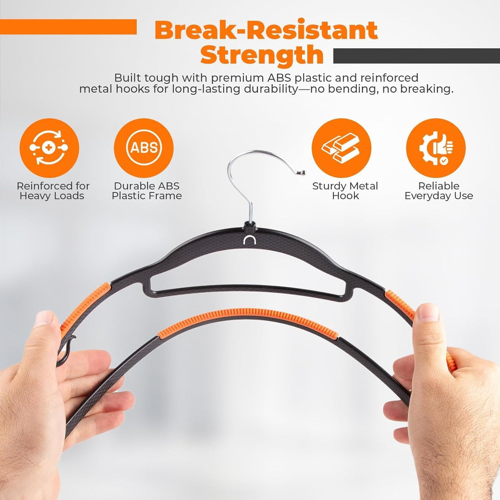 Plastic Hangers 50 Pack, Cascading Slim Space Saving Clothing Hangers with 360° Rotating Hook, Non Slip Clothes Hangers for Sweater Shirt, Heavy Duty Coat Hanger with Inner Hook for Closet, Black
