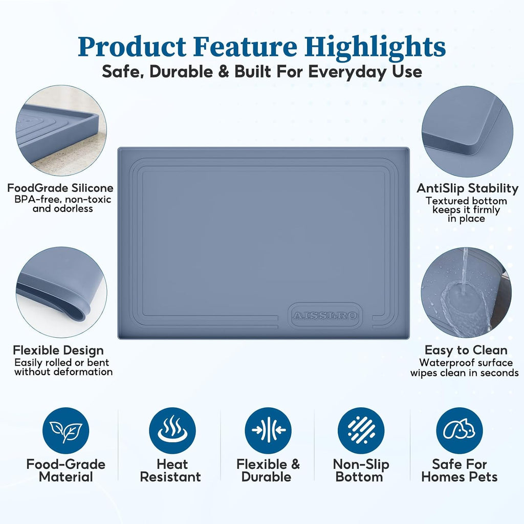 Waterproof Under Sink Mat 28"x19", Silicone Mat, Dark Blue