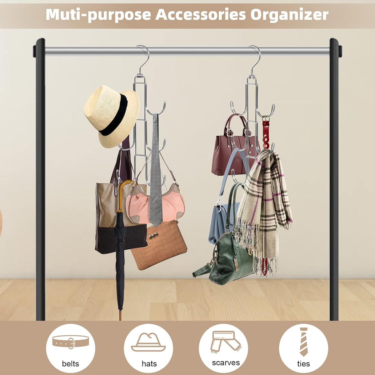 Purse Hanger Organizer for Closet Organization and Space Saving, 2 Pack