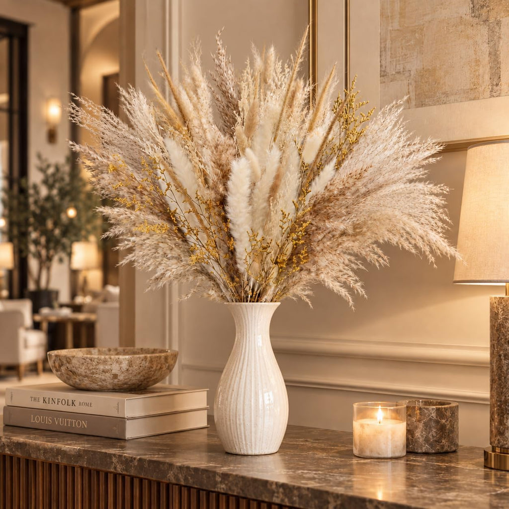 112 PCS Natural Dried Flowers 17inch Boho Pampas Grass for Farmhouse Decor