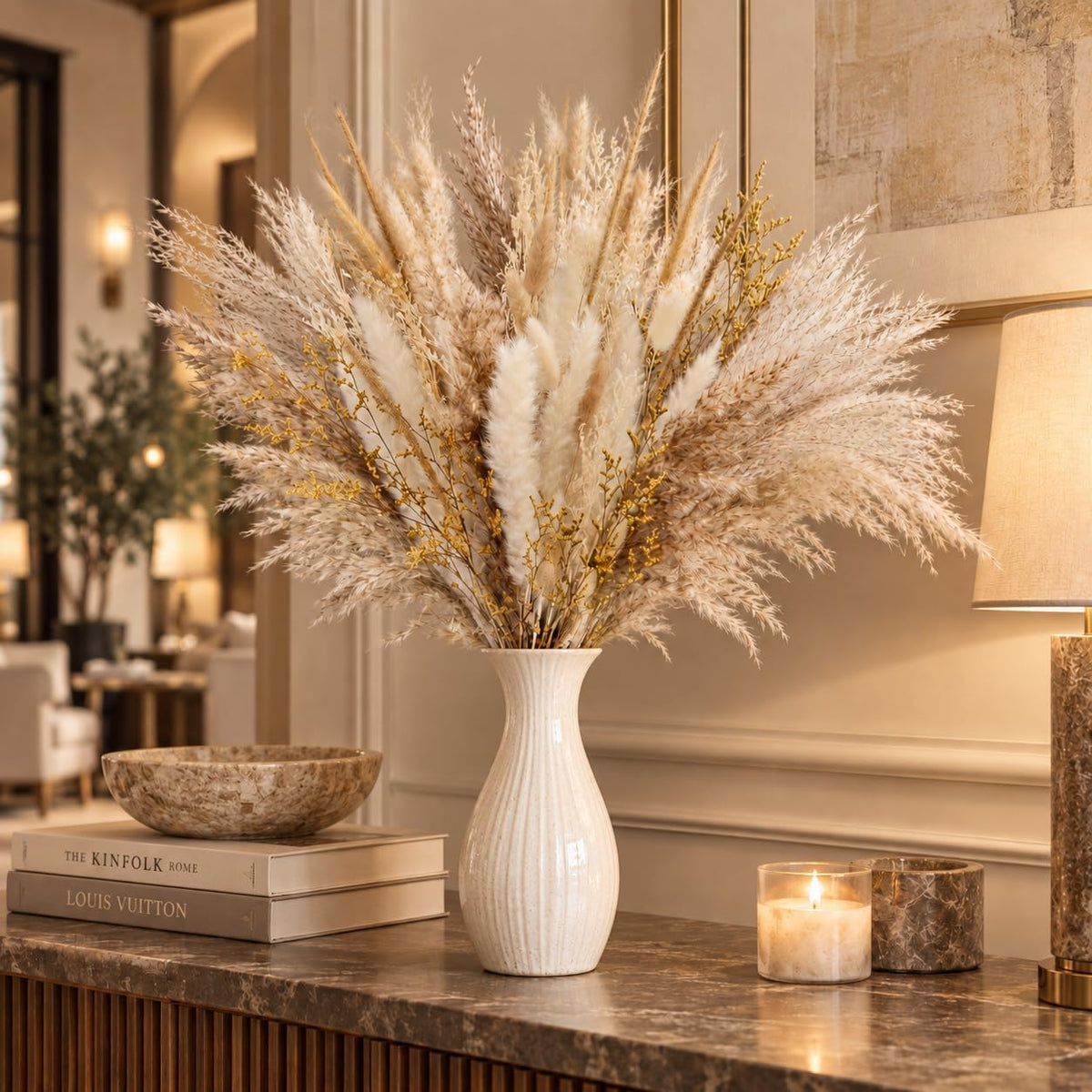 112 PCS Natural Dried Flowers 17inch Boho Pampas Grass for Farmhouse Decor