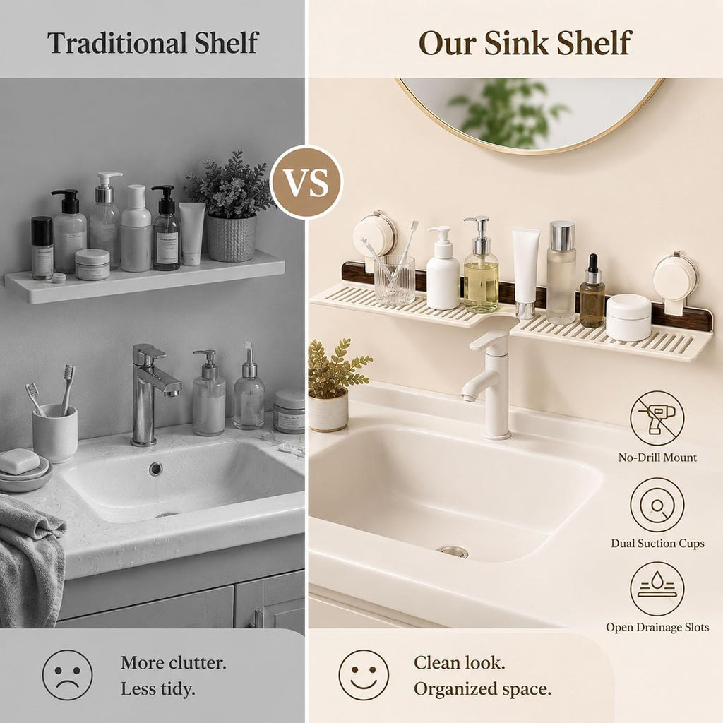 Bathroom Over Sink Shelf, 23.6 Inch No Drill Sink Organizer