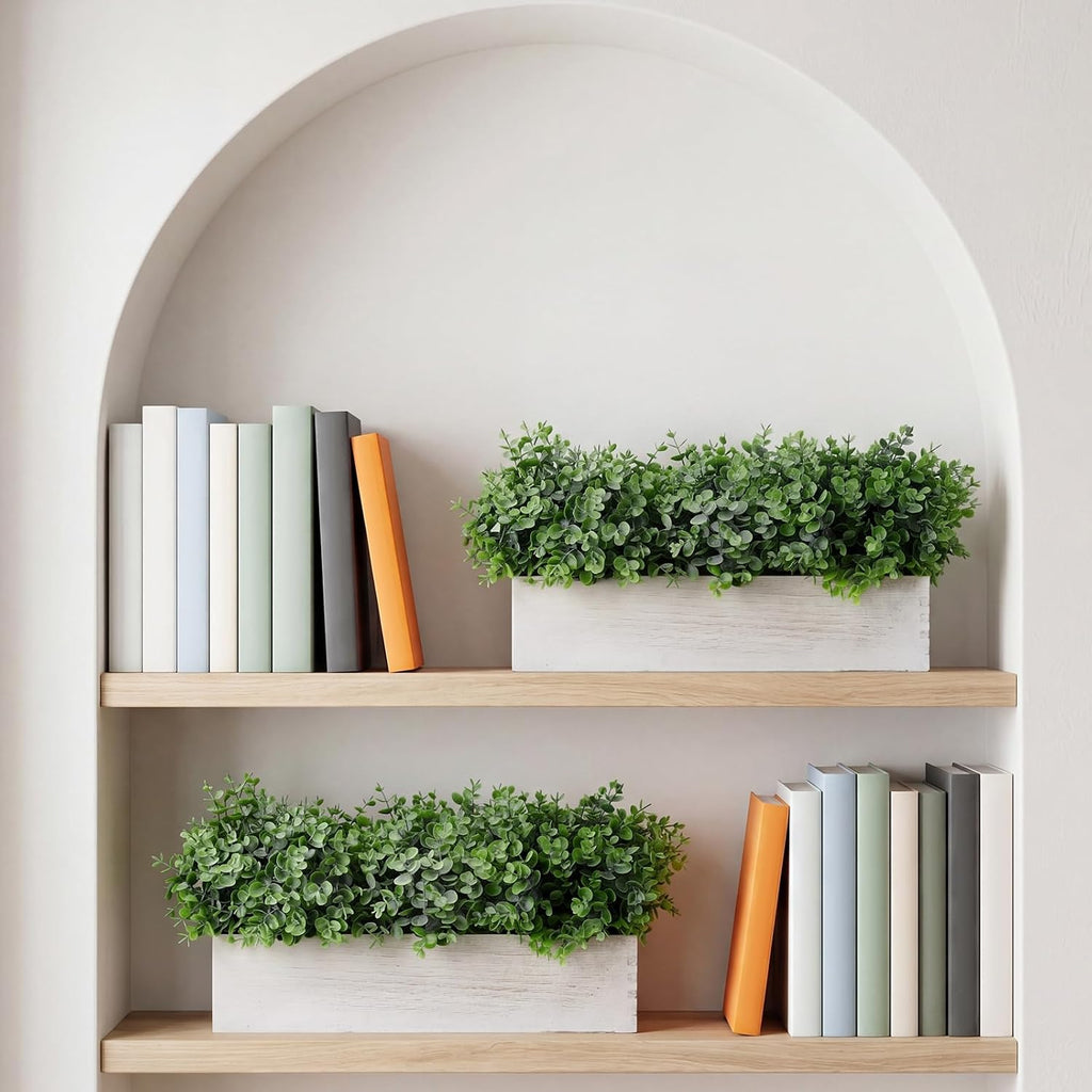 Lyrow 2 Pack Eucalyptus Plant,White,16.1 Inch,White Powdered Round Leaves