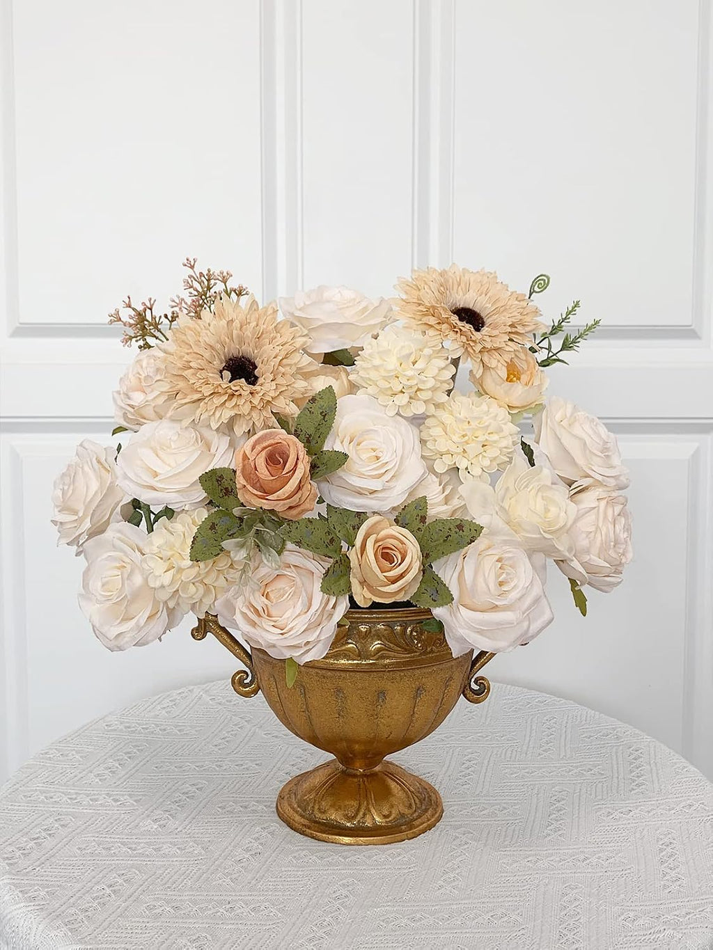 FACINOC Roses Artificial Flowers White Combo Box Set Fake Flower with Stems