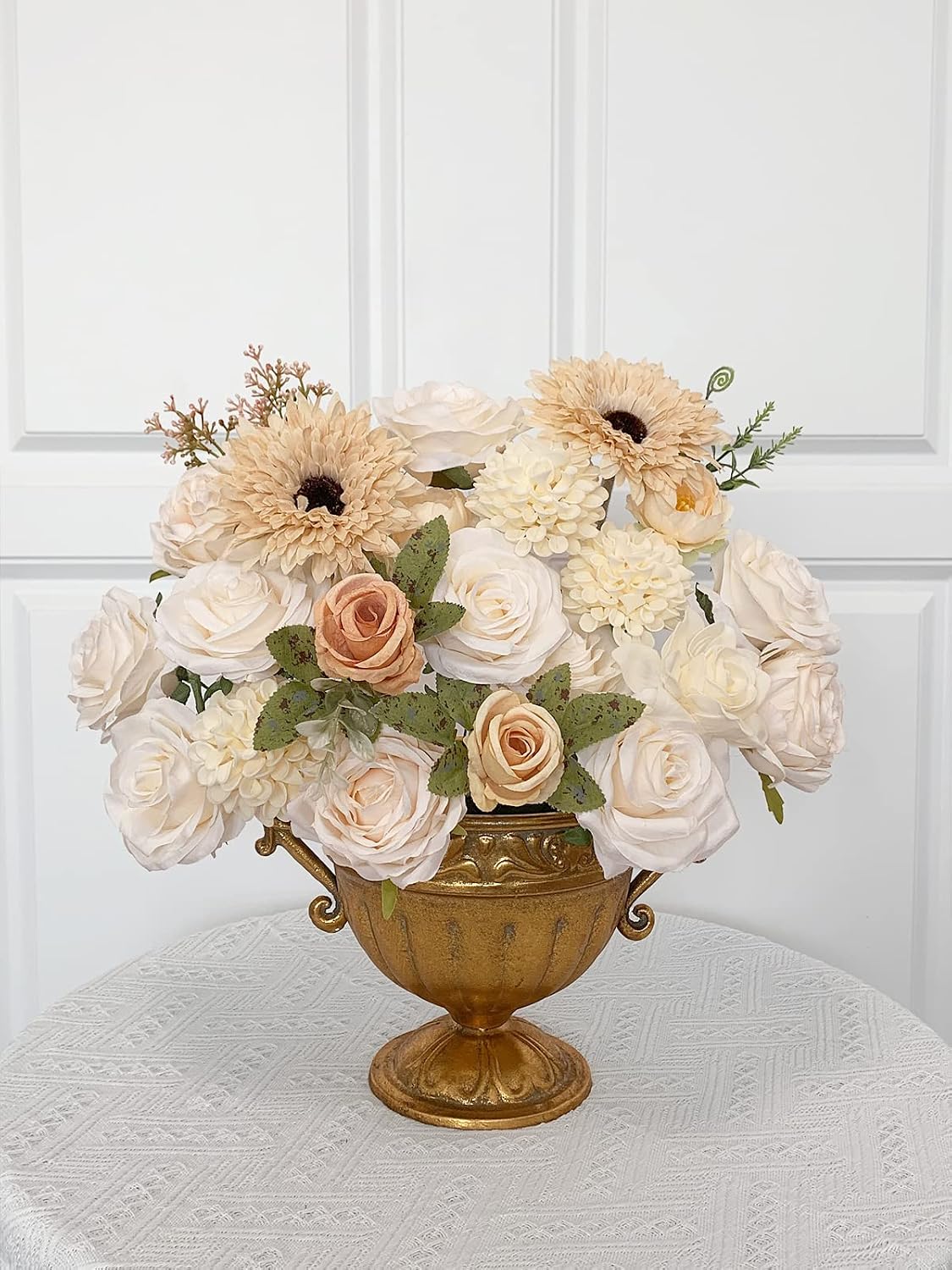 FACINOC Roses Artificial Flowers White Combo Box Set Fake Flower with Stems