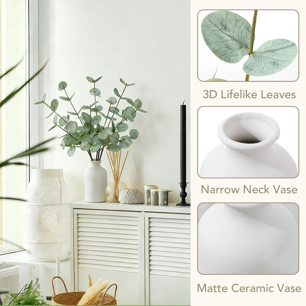 dallisten 17''Artificial Eucalyptus Stem Fake Plants Indoor Small with Vase