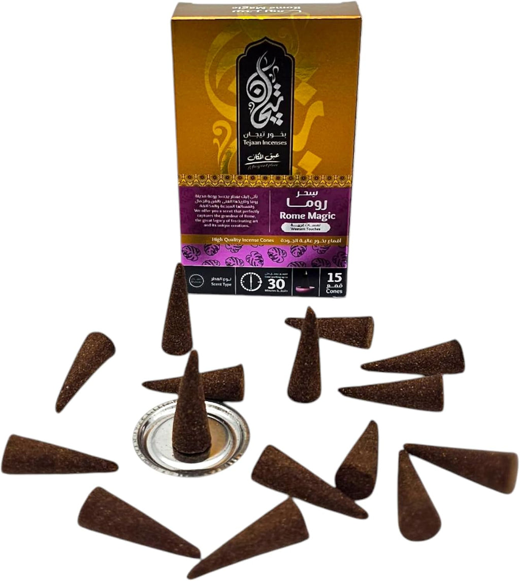 Tejaan - Rome Magic Premium Incense Cones, 15 Pieces, 30 Minutes Burn Time.
