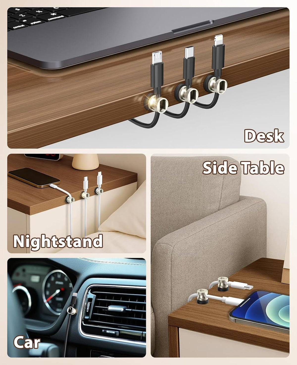 Viaky Magnetic Cord Holder,3 Pack Charger Holders for Cords