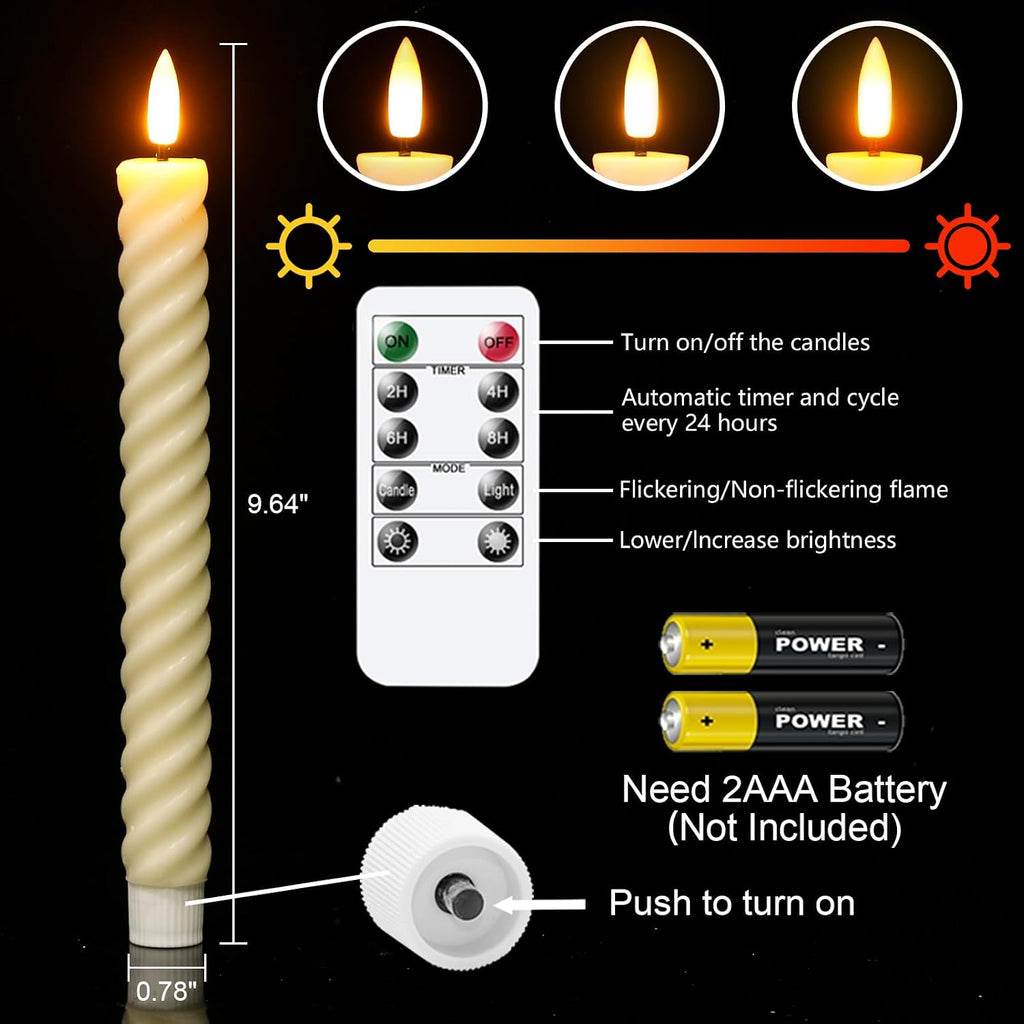Wondise Real Waxy Flameless Taper Candles with Remote Timer
