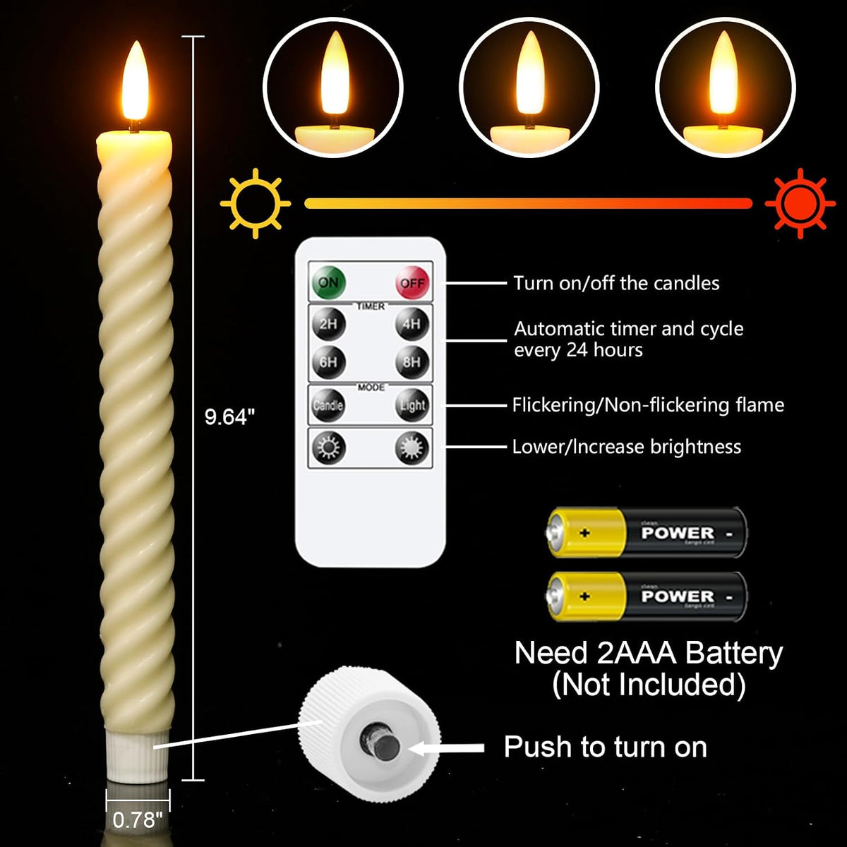 Wondise Real Waxy Flameless Taper Candles with Remote Timer