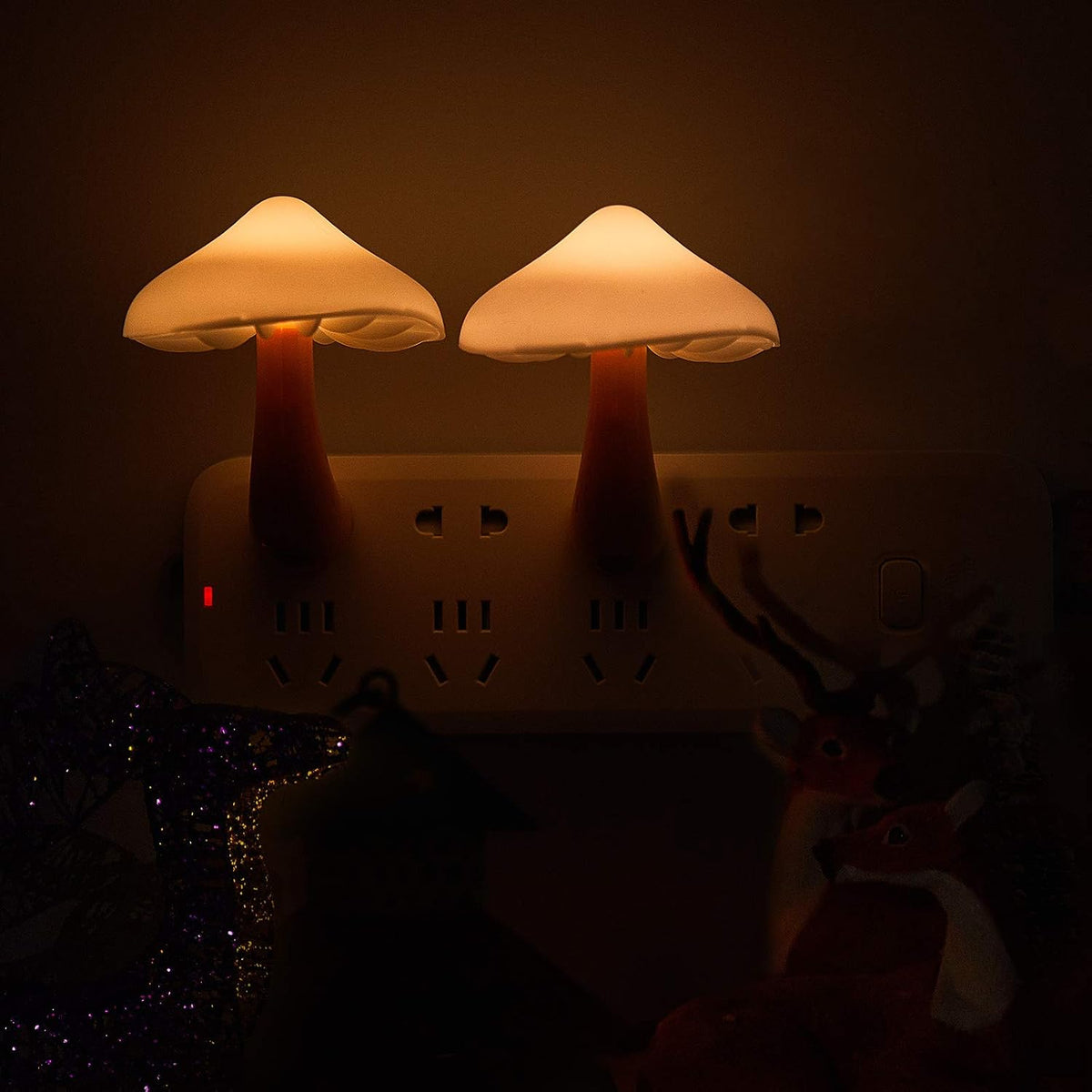 Honoson 4 Pcs Mushroom Night Light Plug in, Yellow Light with White Cover