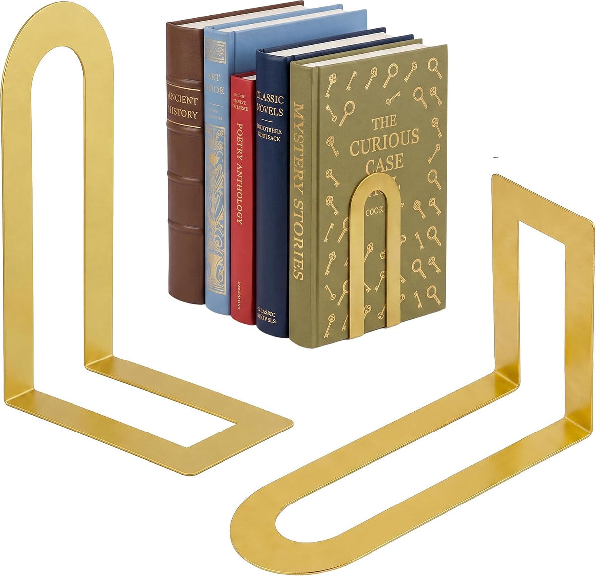 Sanwarm Bookends, 2 Pack, Metal, for Home Office Desk Shelves Modern Gold