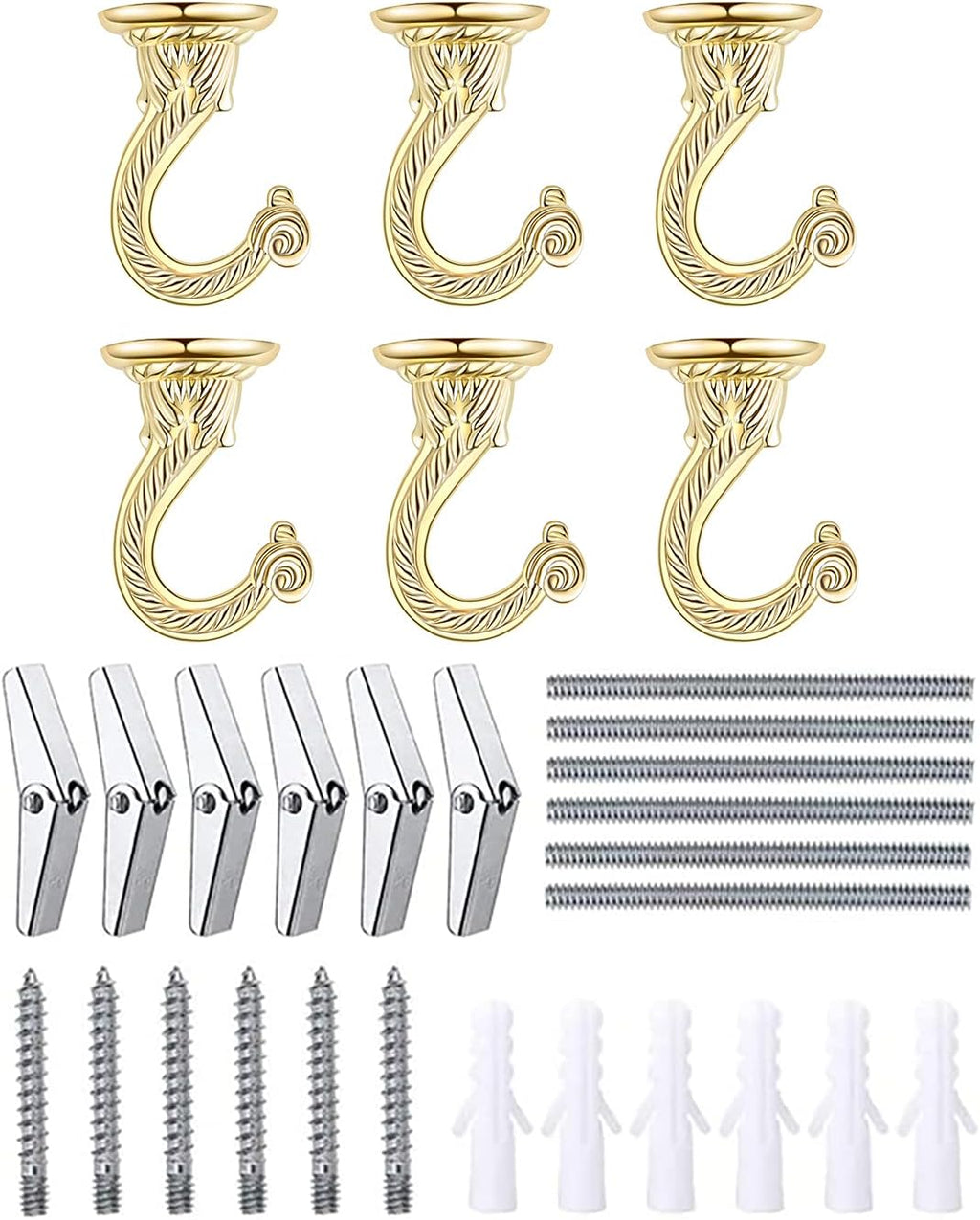Heavy Duty Ceiling Hooks, Hanging Plants & Baskets (6, Gold)