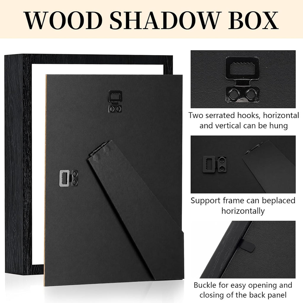 Shadow Box Frame 8"x 10" - 4 Pack Wood Deep Shadowbox with Glass