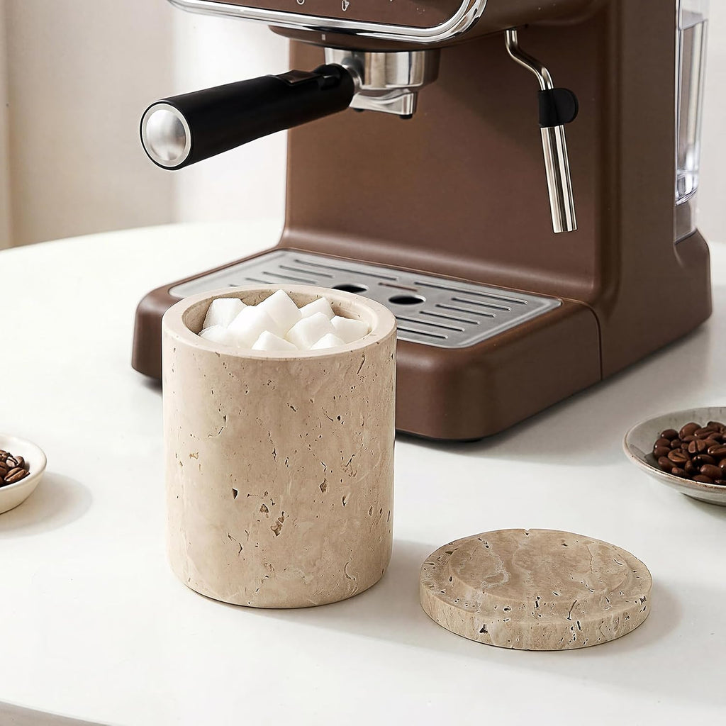 Travertine Qtip Holder with Lid Natural Bathroom Canister Storage